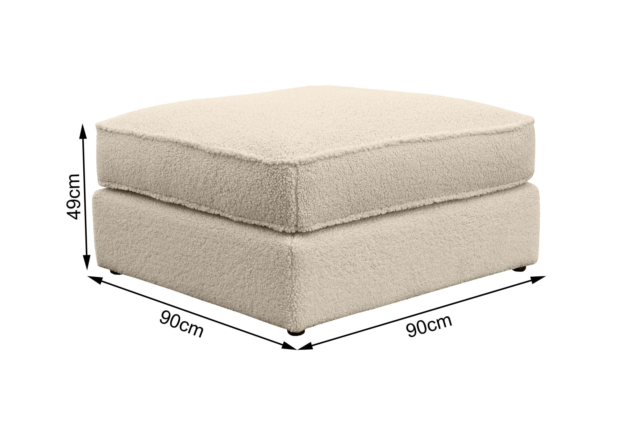 Pouf Durantin en tissu bouclette beige Paname Avenue, schéma des dimensions