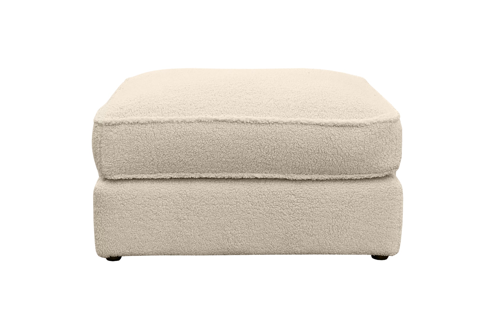Pouf Durantin en tissu bouclette beige Paname Avenue, vue de face sur fond blanc