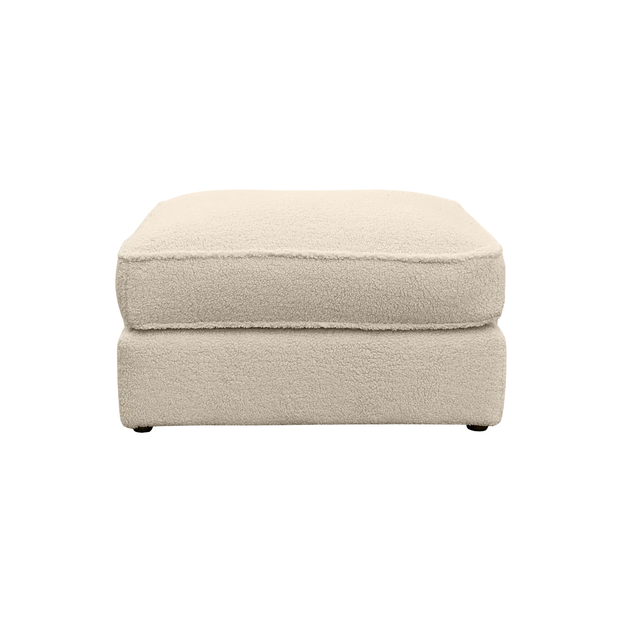 Pouf Durantin en tissu bouclette beige Paname Avenue, vue de face sur fond blanc
