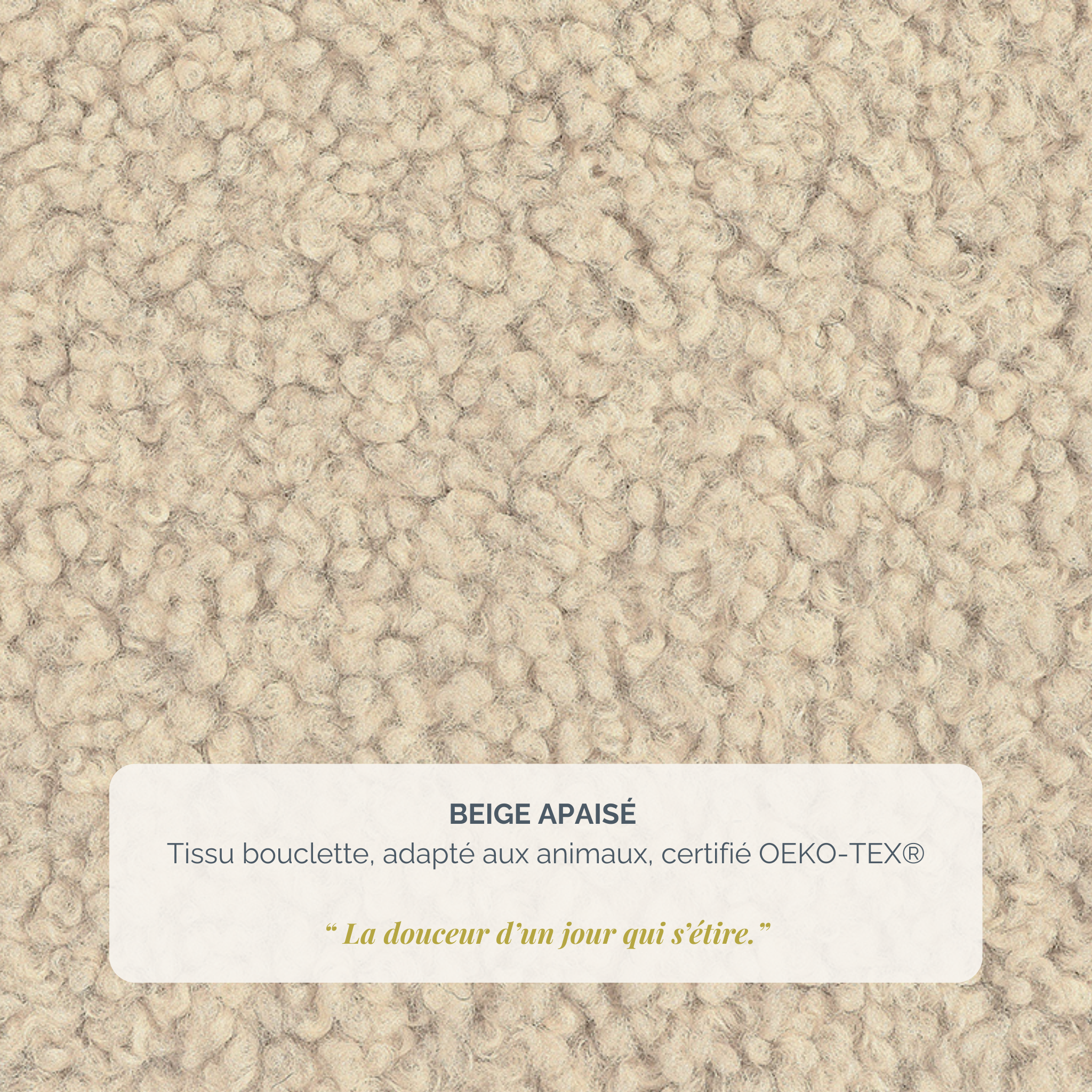 Pouf Durantin en tissu bouclette beige Paname Avenue, détail de la texture du revêtement