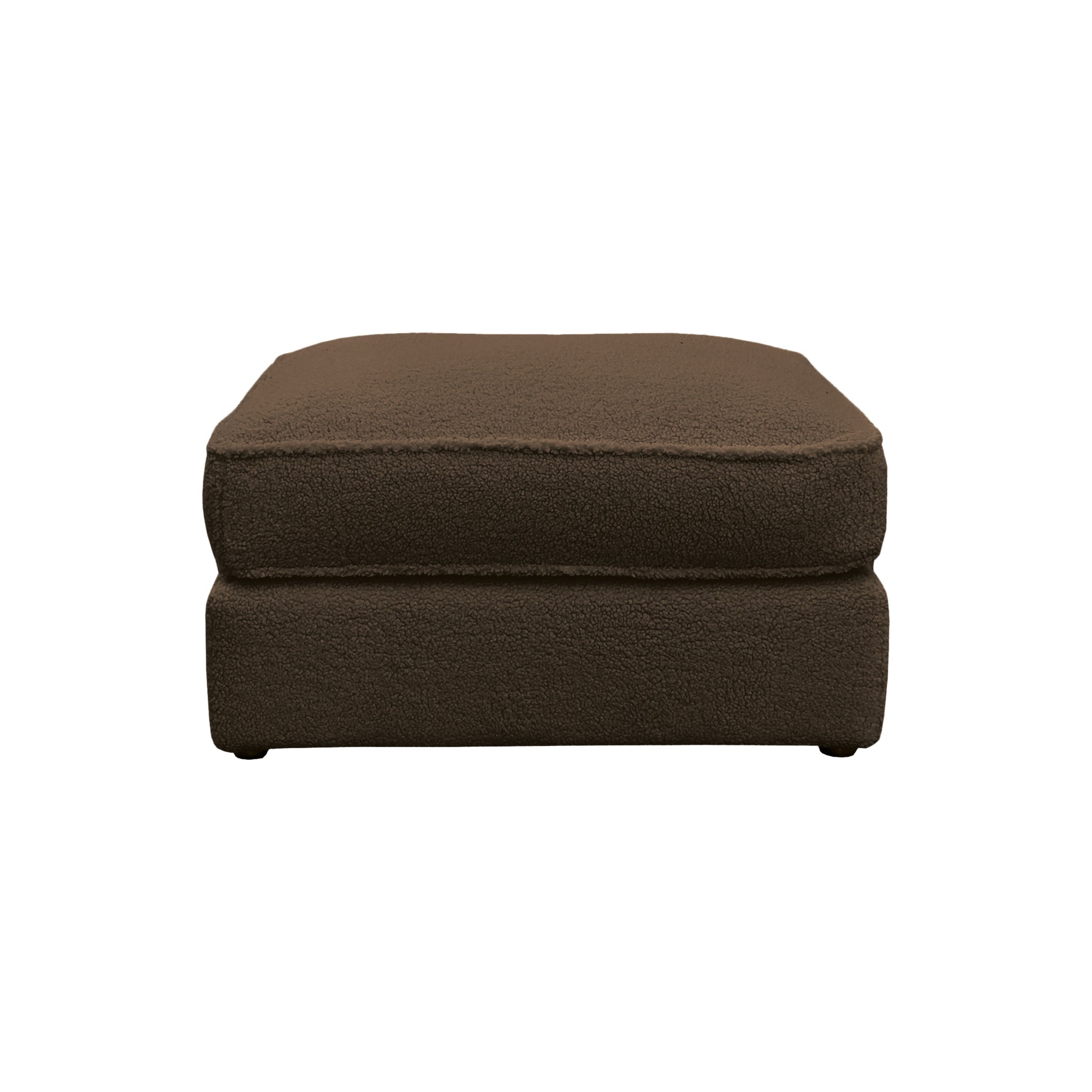 Pouf Durantin en tissu bouclette marron Paname Avenue, vue de face sur fond blanc