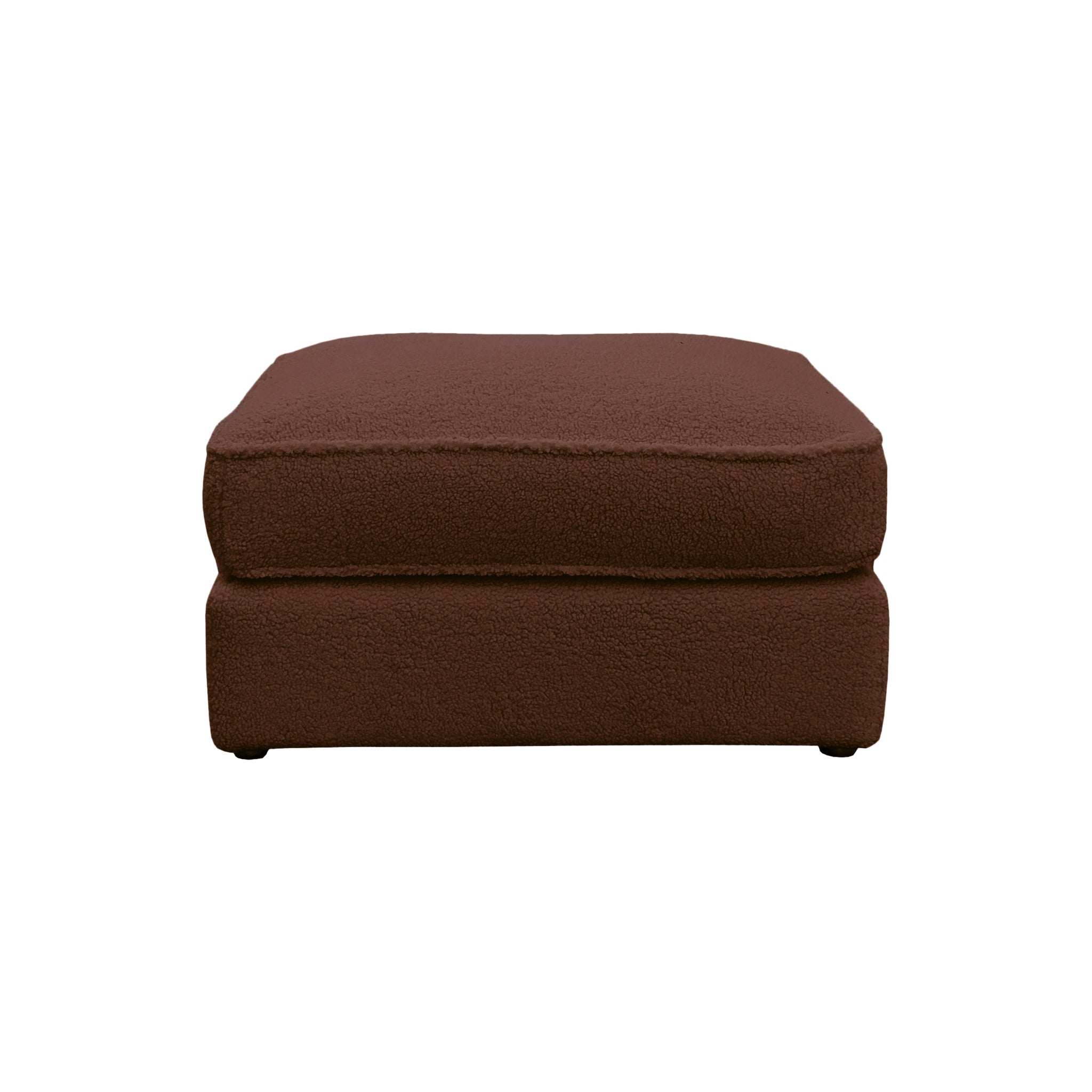 Pouf Durantin en tissu bouclette terracotta Paname Avenue, vue de face sur fond blanc