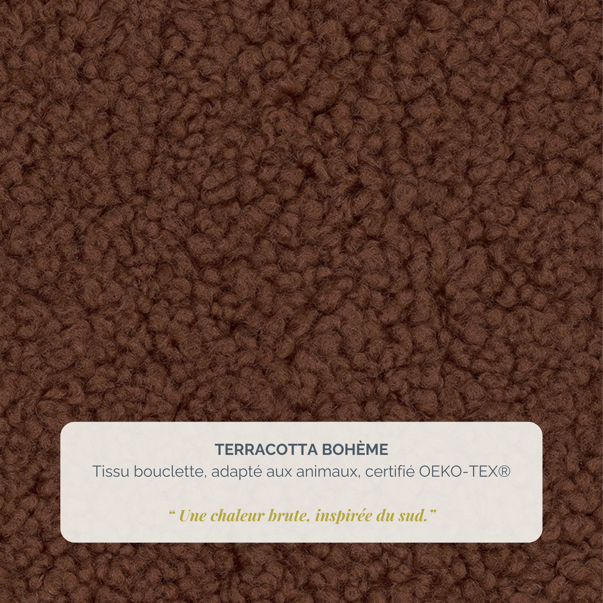 Pouf Durantin en tissu bouclette terracotta Paname Avenue, détail de la texture du revêtement