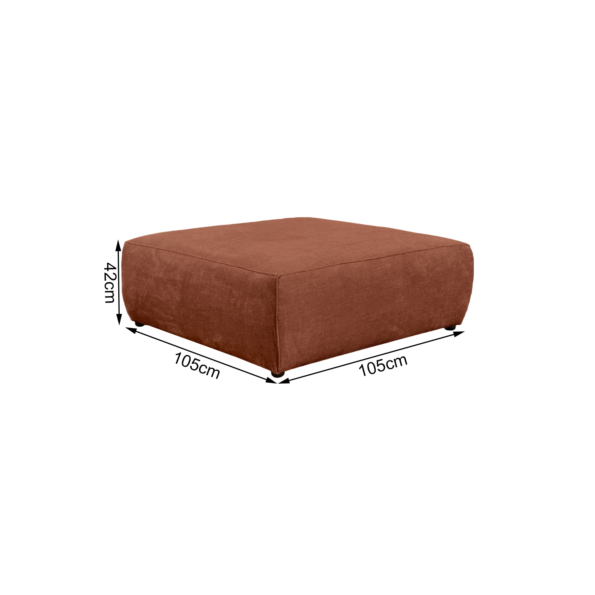 Pouf Écouffes en tissu chenille terracotta Paname Avenue, schéma des dimensions