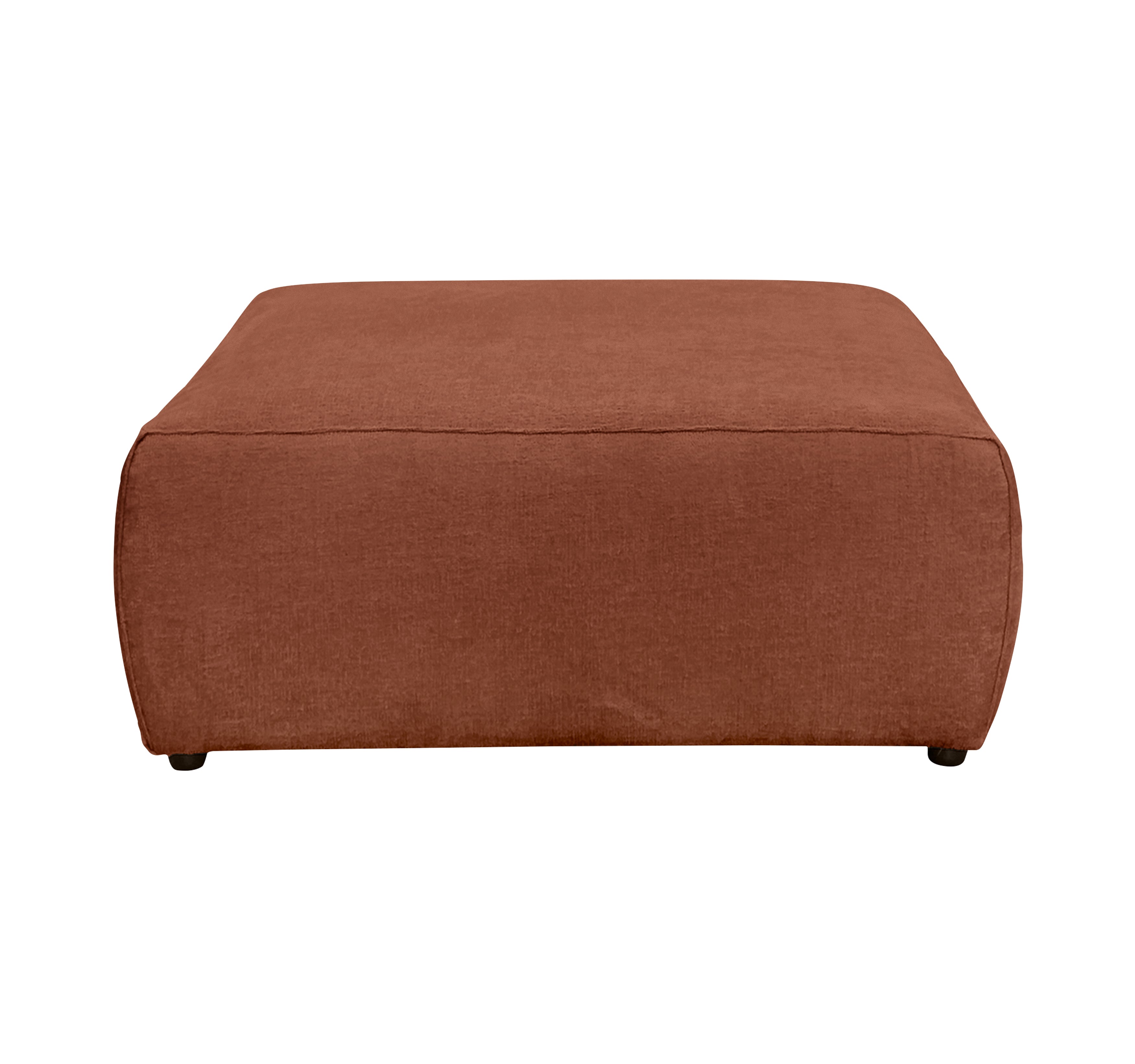 Pouf Écouffes en tissu chenille terracotta Paname Avenue, vue de face sur fond blanc