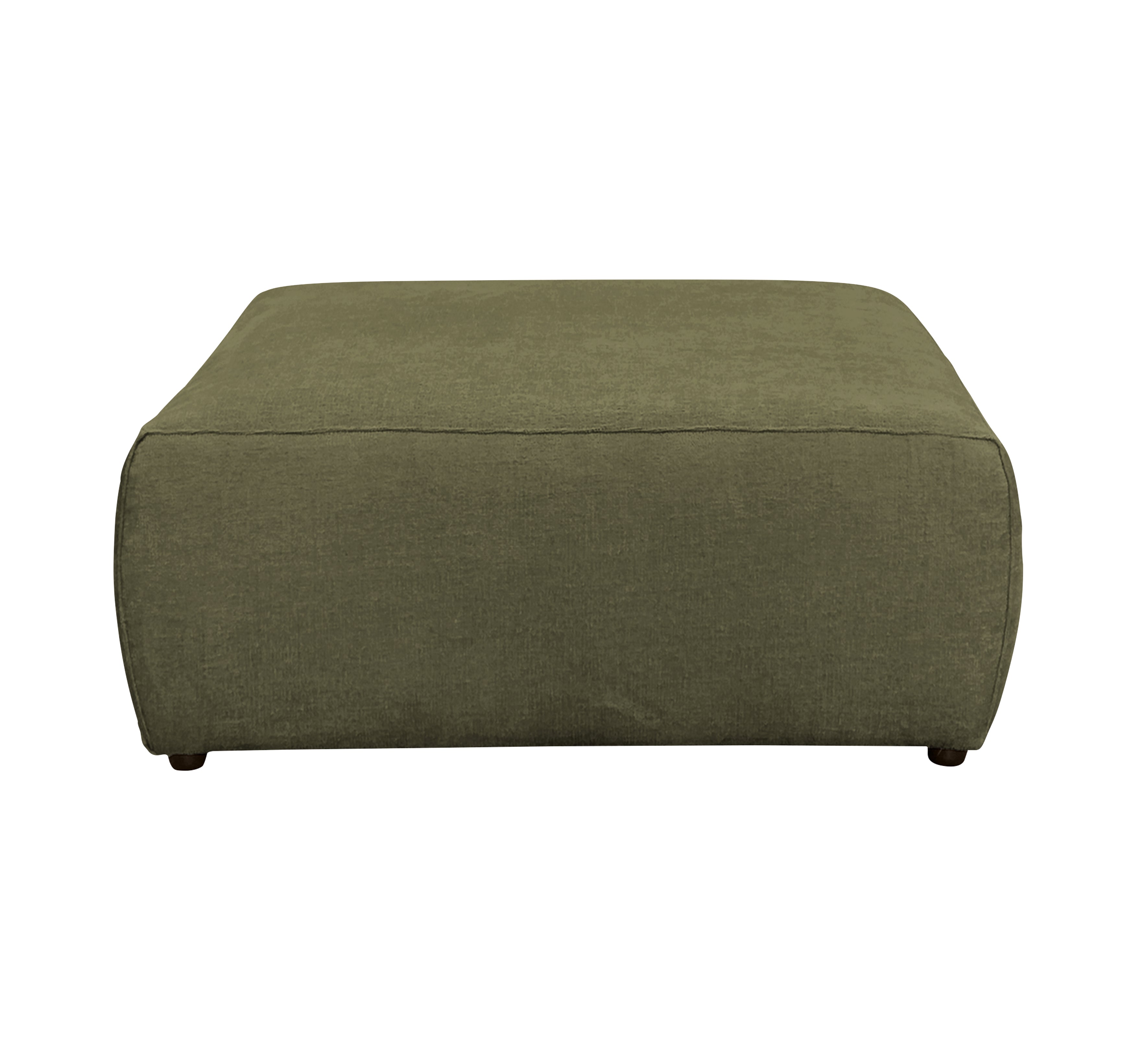Pouf Écouffes en tissu chenille vert olive Paname Avenue, vue de face sur fond blanc
