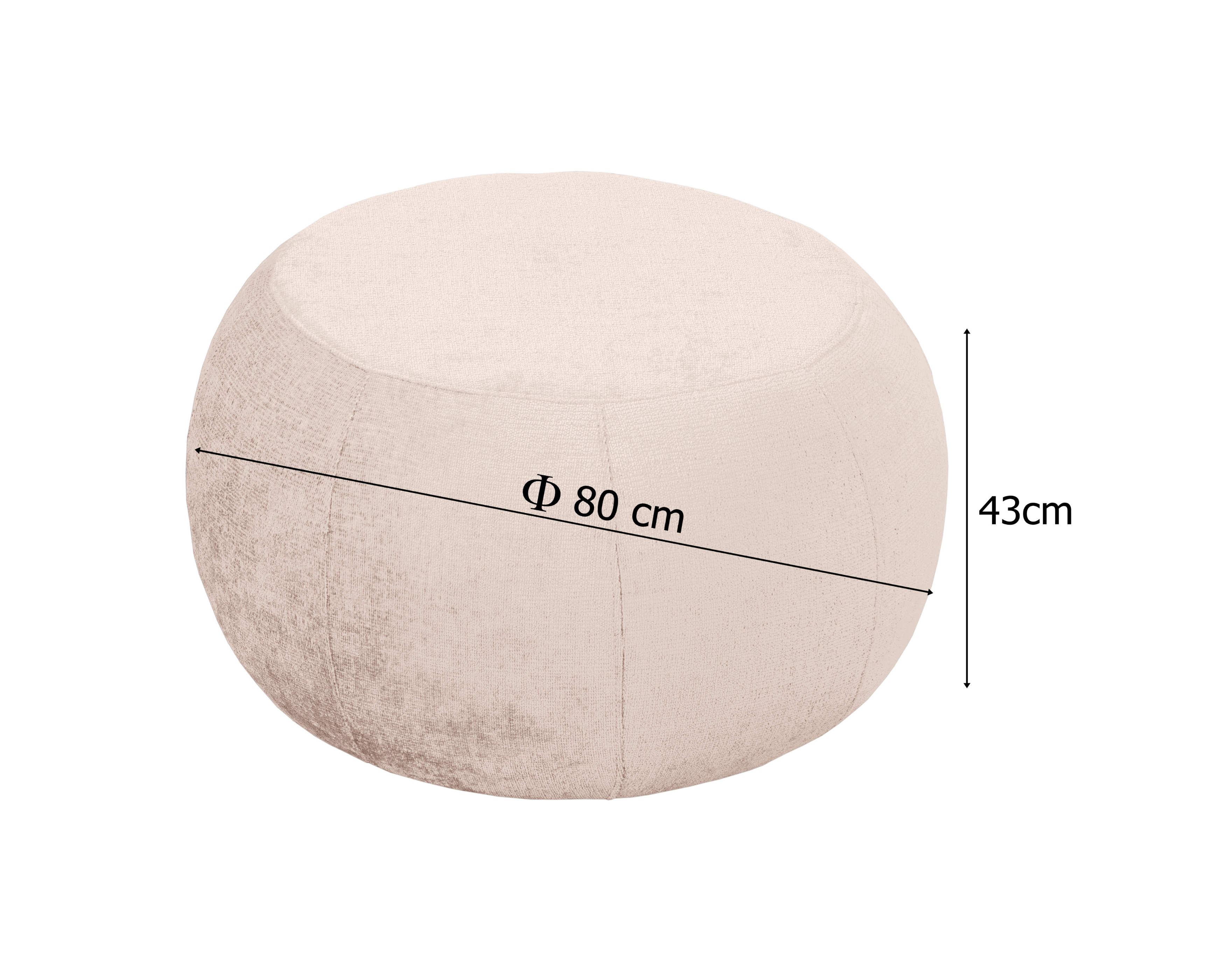 Pouf Verrerie en tissu chenille beige Paname Avenue, schéma des dimensions