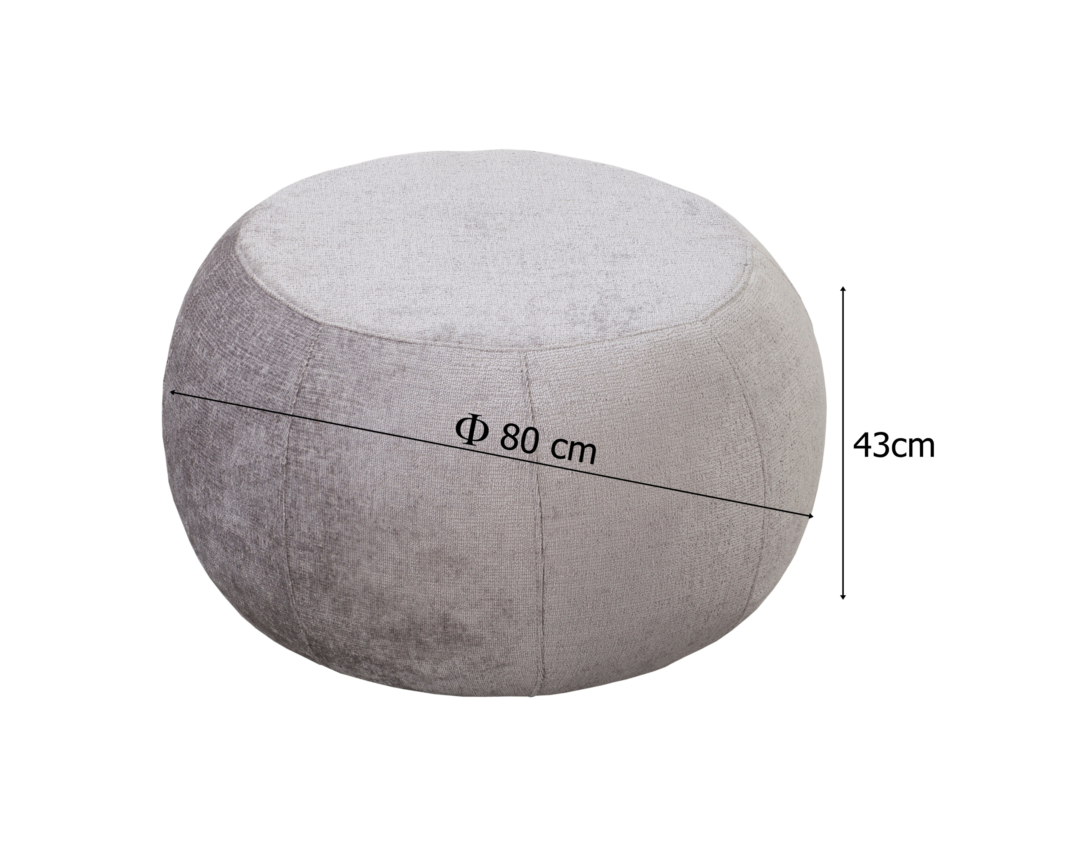 Pouf Verrerie en tissu chenille gris Paname Avenue, schéma des dimensions