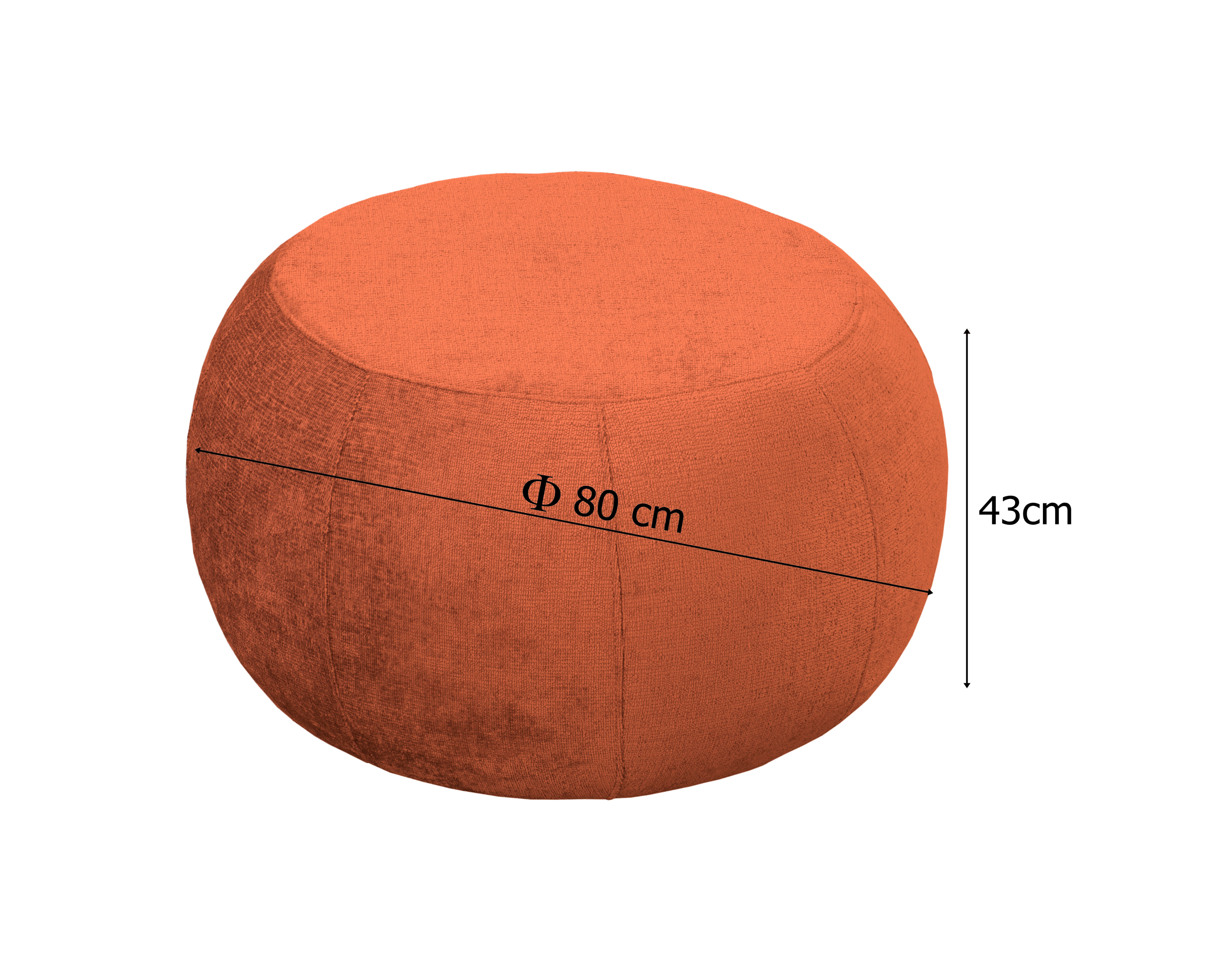 Pouf Verrerie en tissu chenille terracotta Paname Avenue, schéma des dimensions