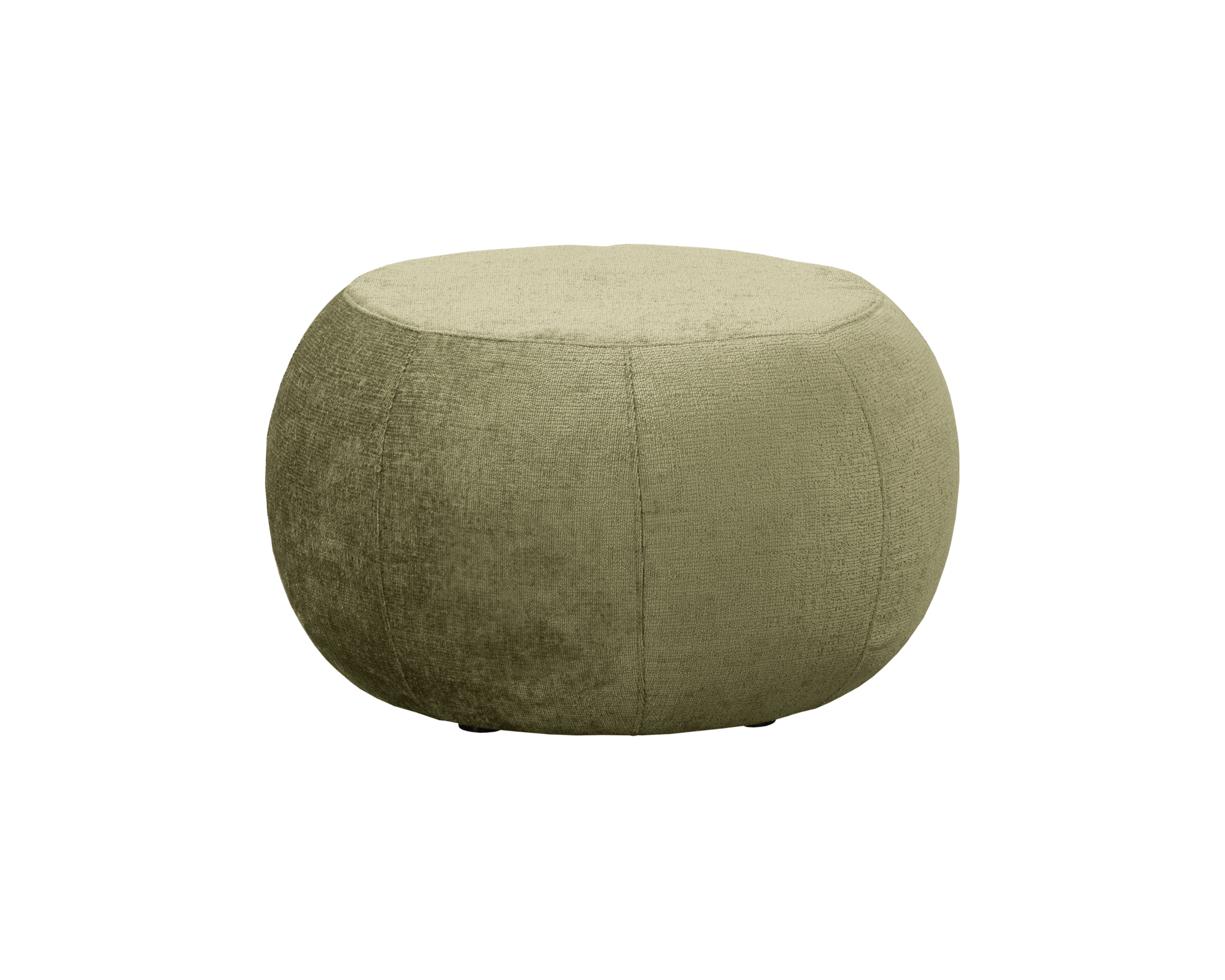Pouf Verrerie en tissu chenille vert olive Paname Avenue, vue de face sur fond blanc