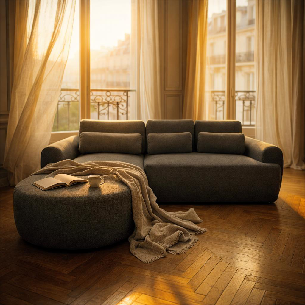 Canapé d'angle Aboukir de Paname Avenue dans un salon parisien lumineux