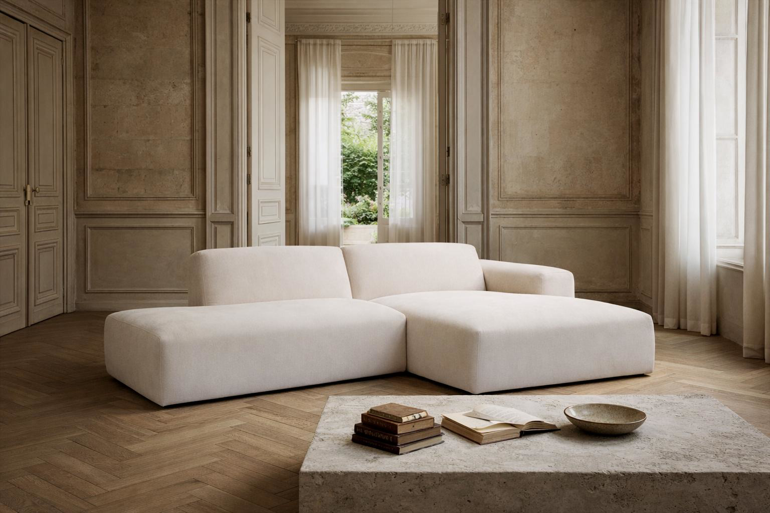 Canapé d'angle Archives de Paname Avenue dans un salon haussmannien minimaliste