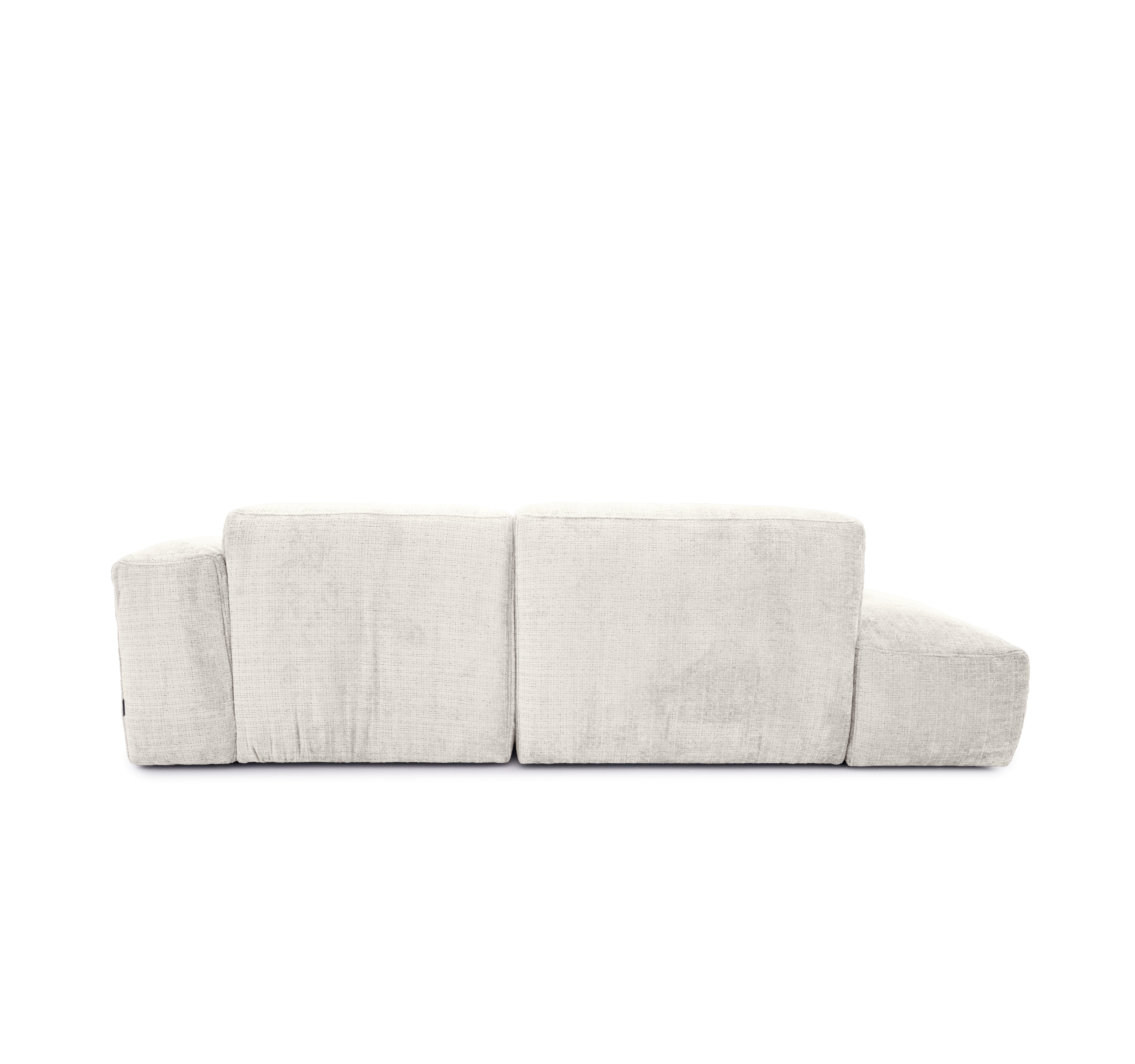 Canapé d’angle droit Marché-Saint-Honoré en tissu chenille beige Paname Avenue, vue arrière sur fond blanc