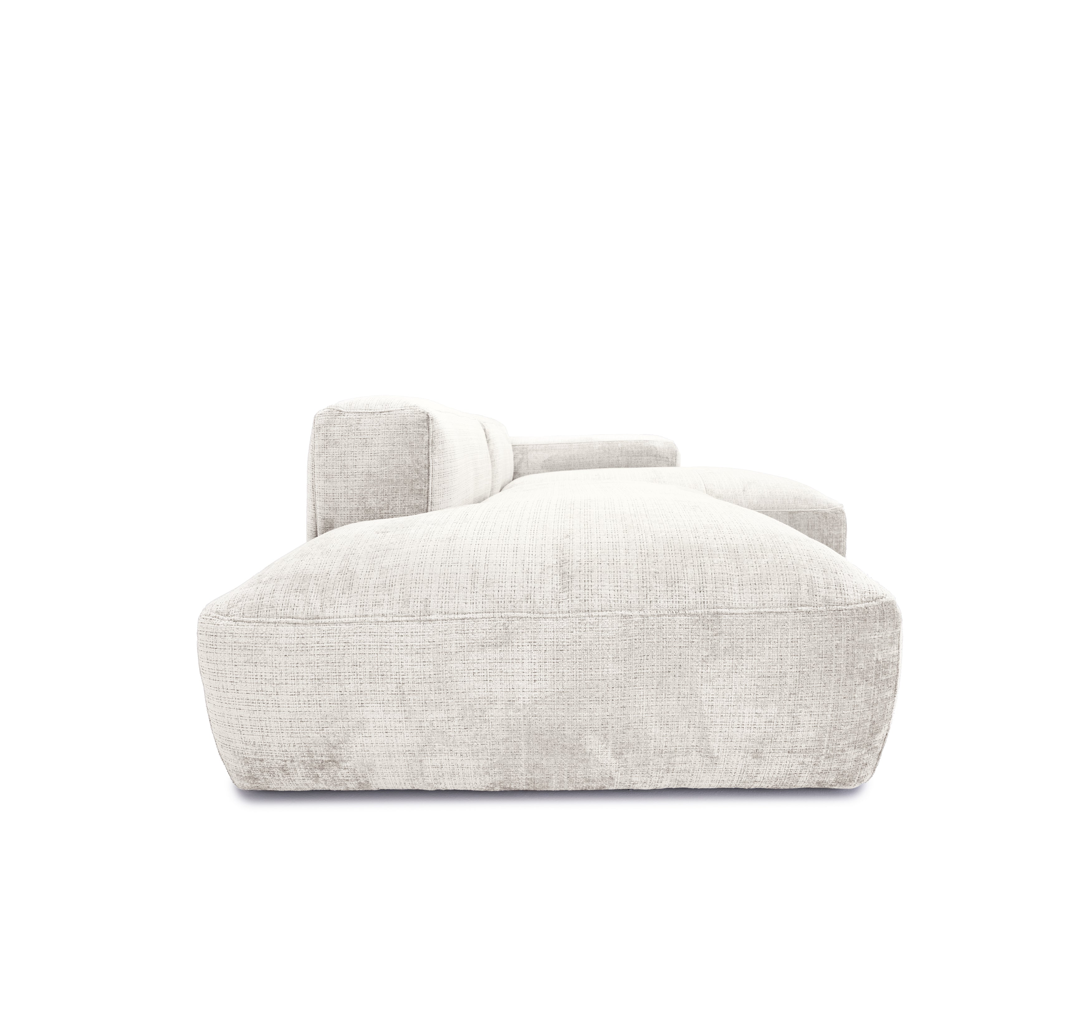 Canapé d’angle droit Marché-Saint-Honoré en tissu chenille beige Paname Avenue, vue de profil sur fond blanc