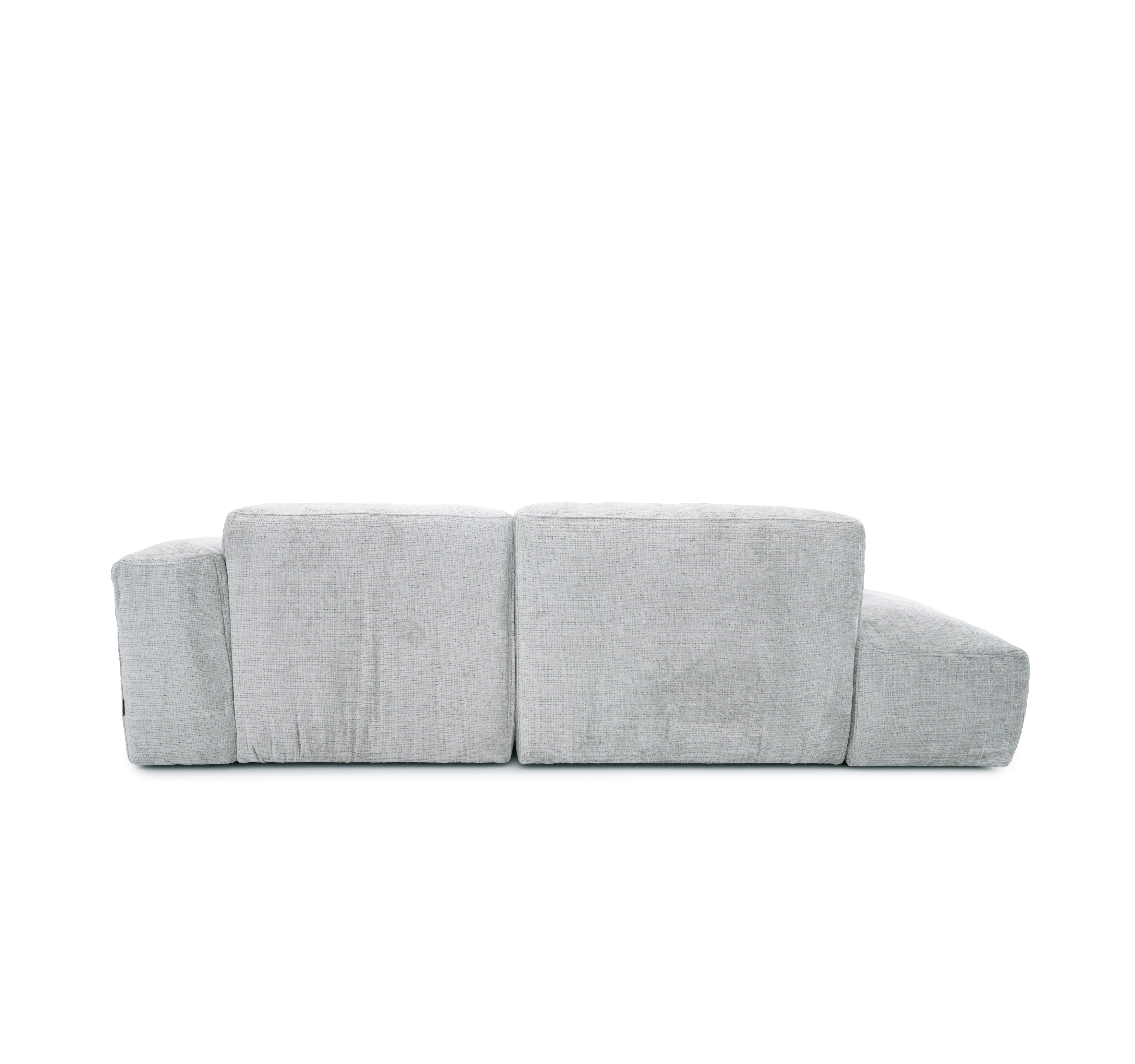 Canapé d’angle droit Marché-Saint-Honoré en tissu chenille gris Paname Avenue, vue arrière sur fond blanc