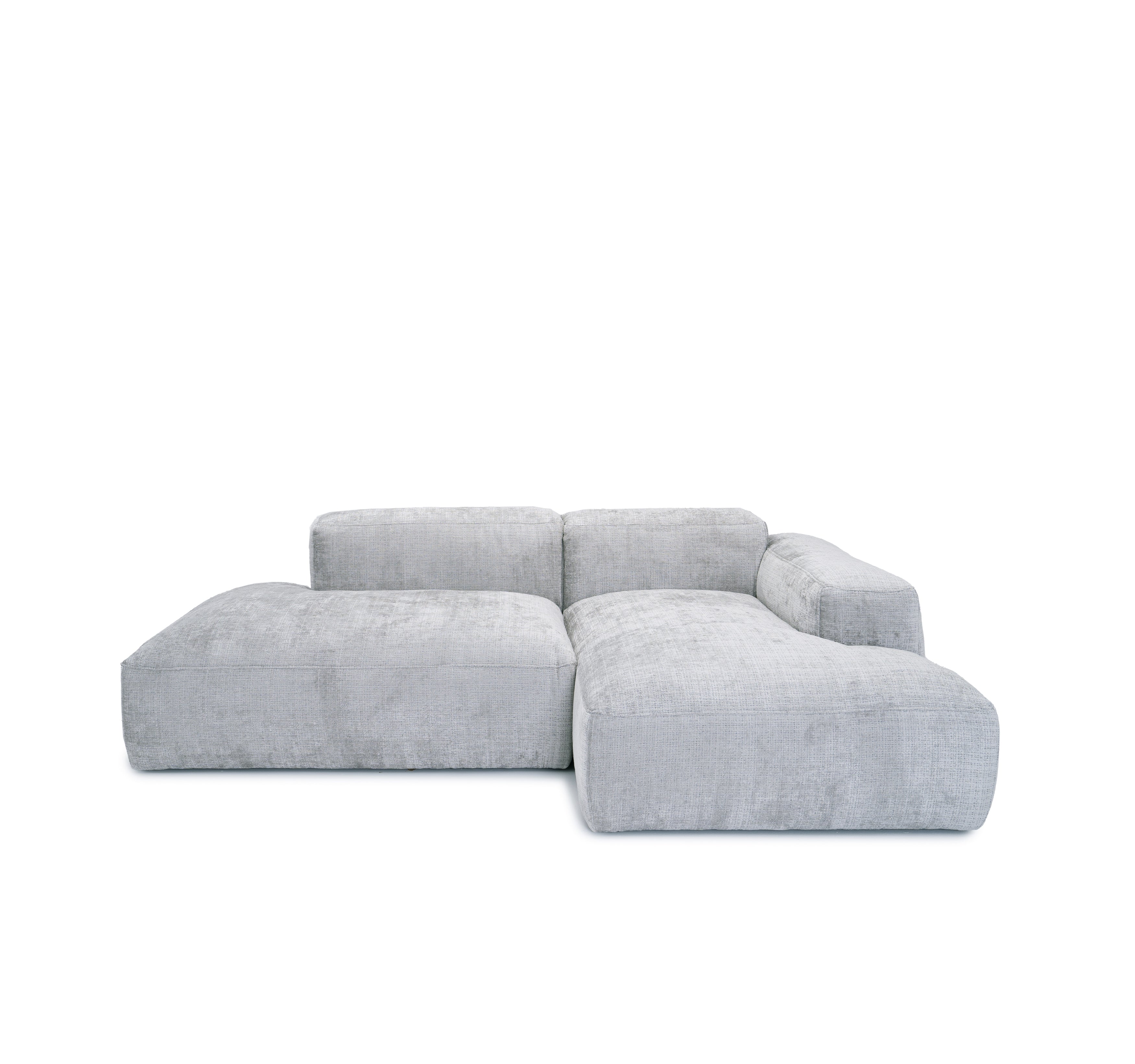 Canapé d’angle droit Marché-Saint-Honoré en tissu chenille gris Paname Avenue, vue de face sur fond blanc