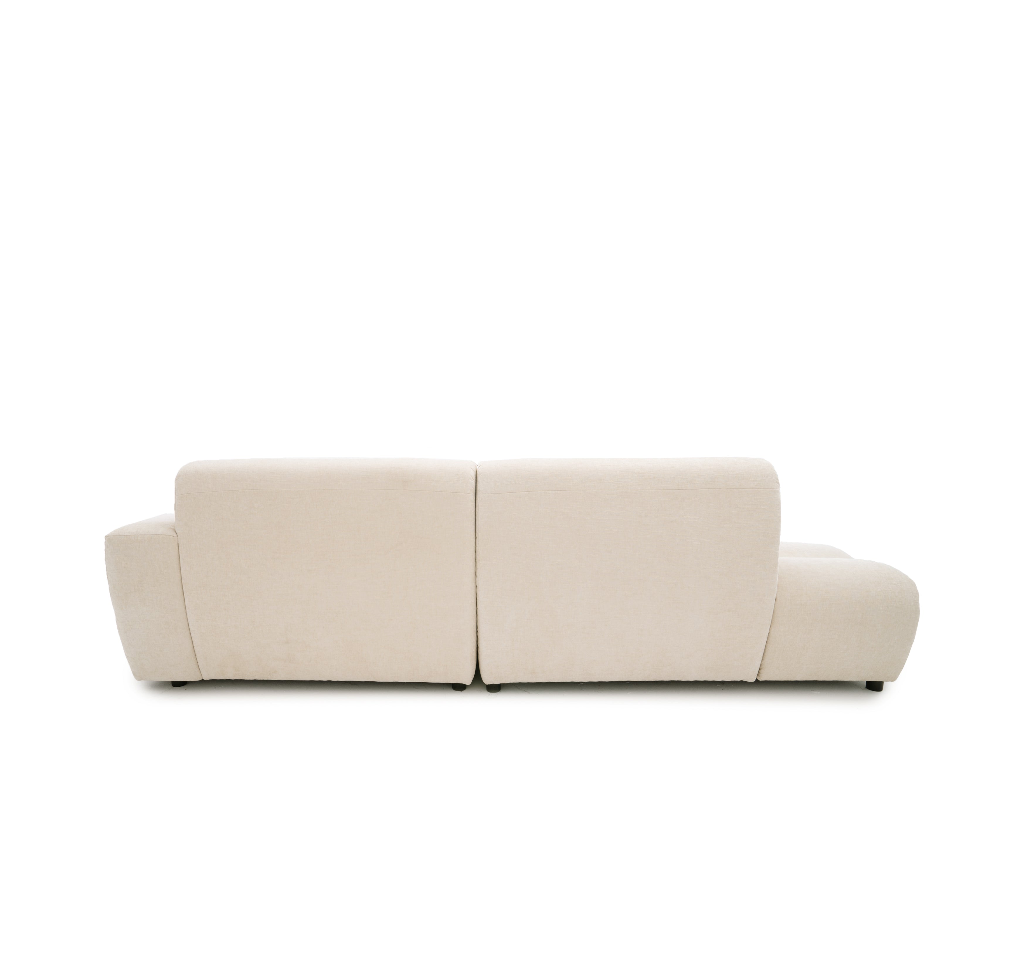 Canapé d’angle droit Notre-Dame-de-Nazareth en tissu chenille beige Paname Avenue, vue arrière sur fond blanc