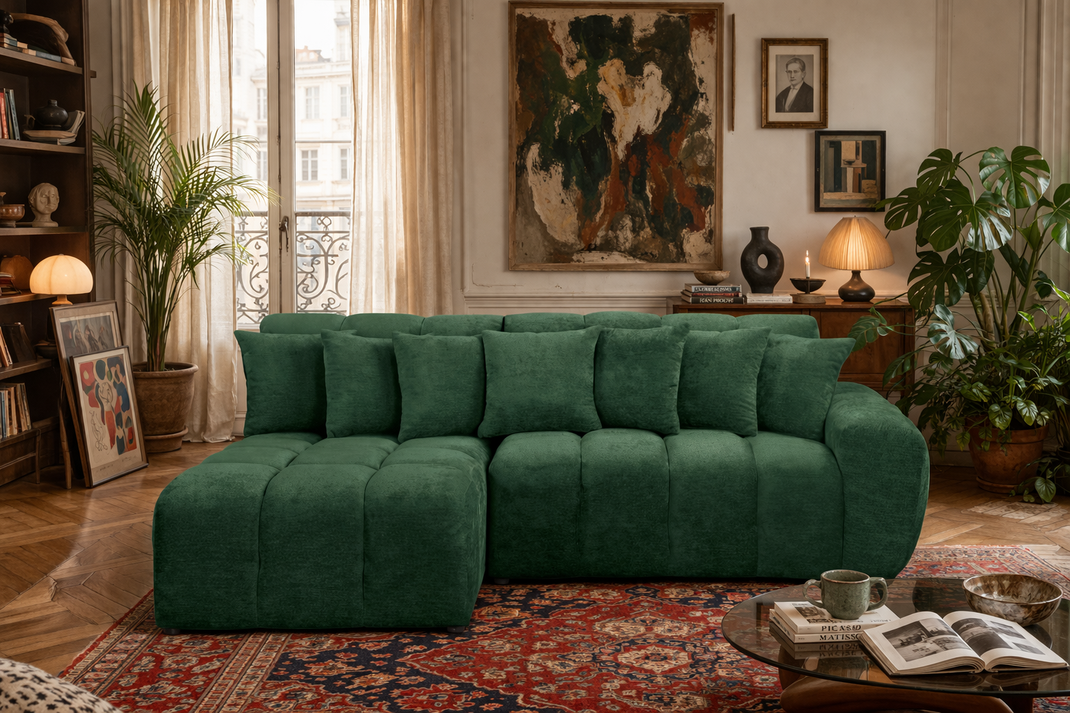 Canapé d’angle gauche Fontaine au Roi dans un salon avec décoration intérieure et aménagement