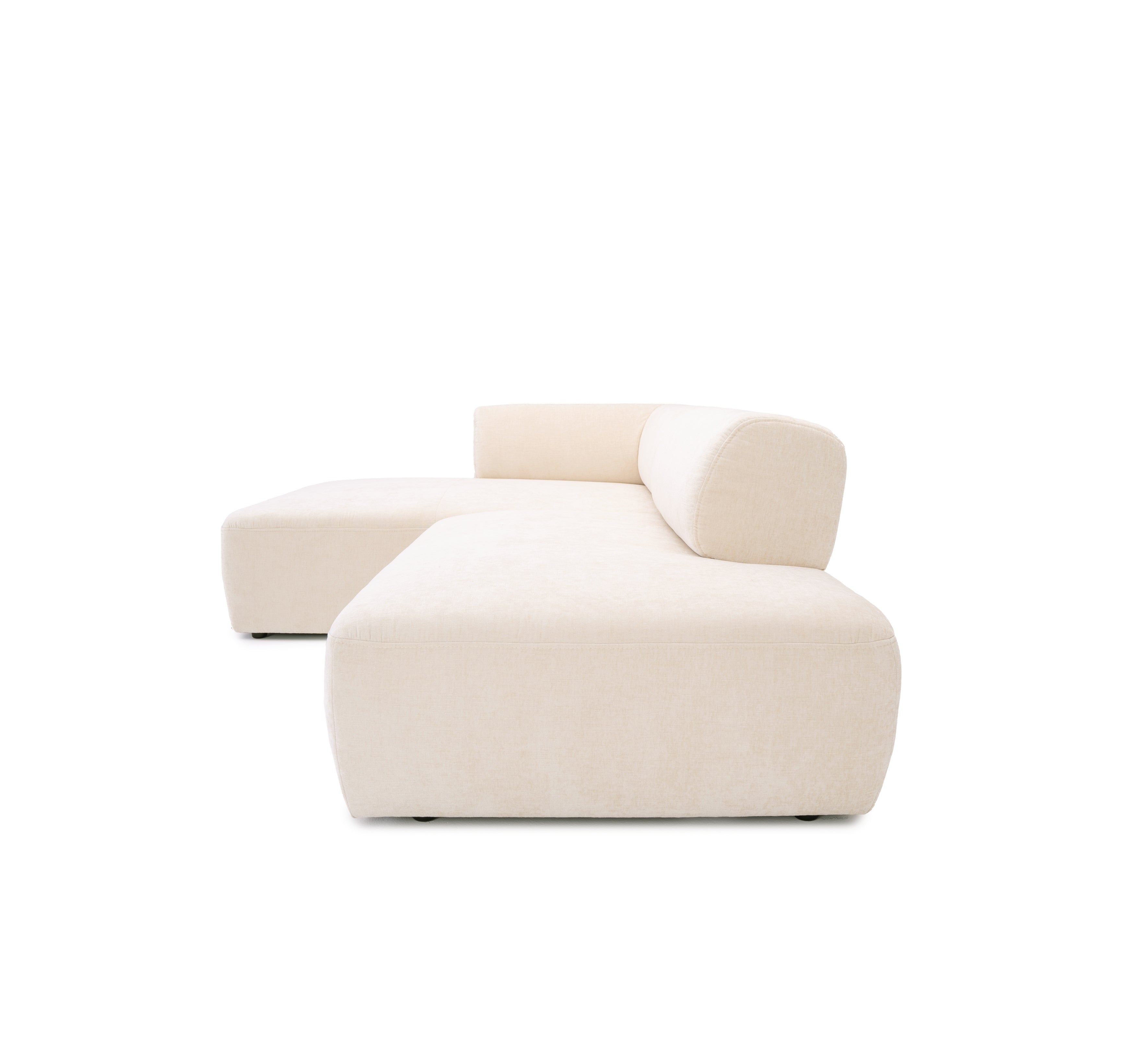 Canapé d’angle gauche Lancry en tissu chenille beige Paname Avenue, vue de profil sur fond blanc