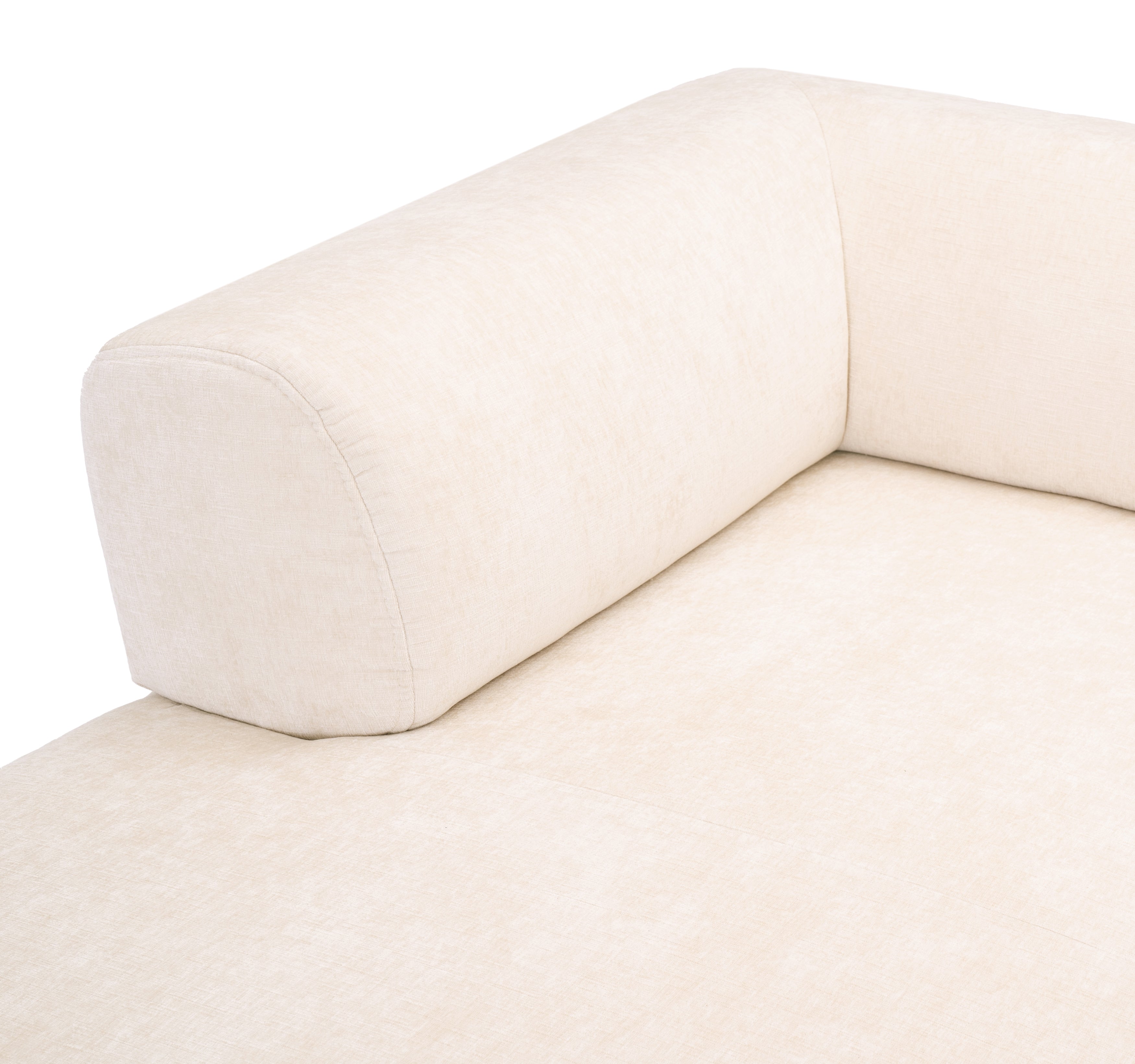Canapé d’angle gauche Lancry en tissu chenille beige Paname Avenue, zoom sur l’accoudoir