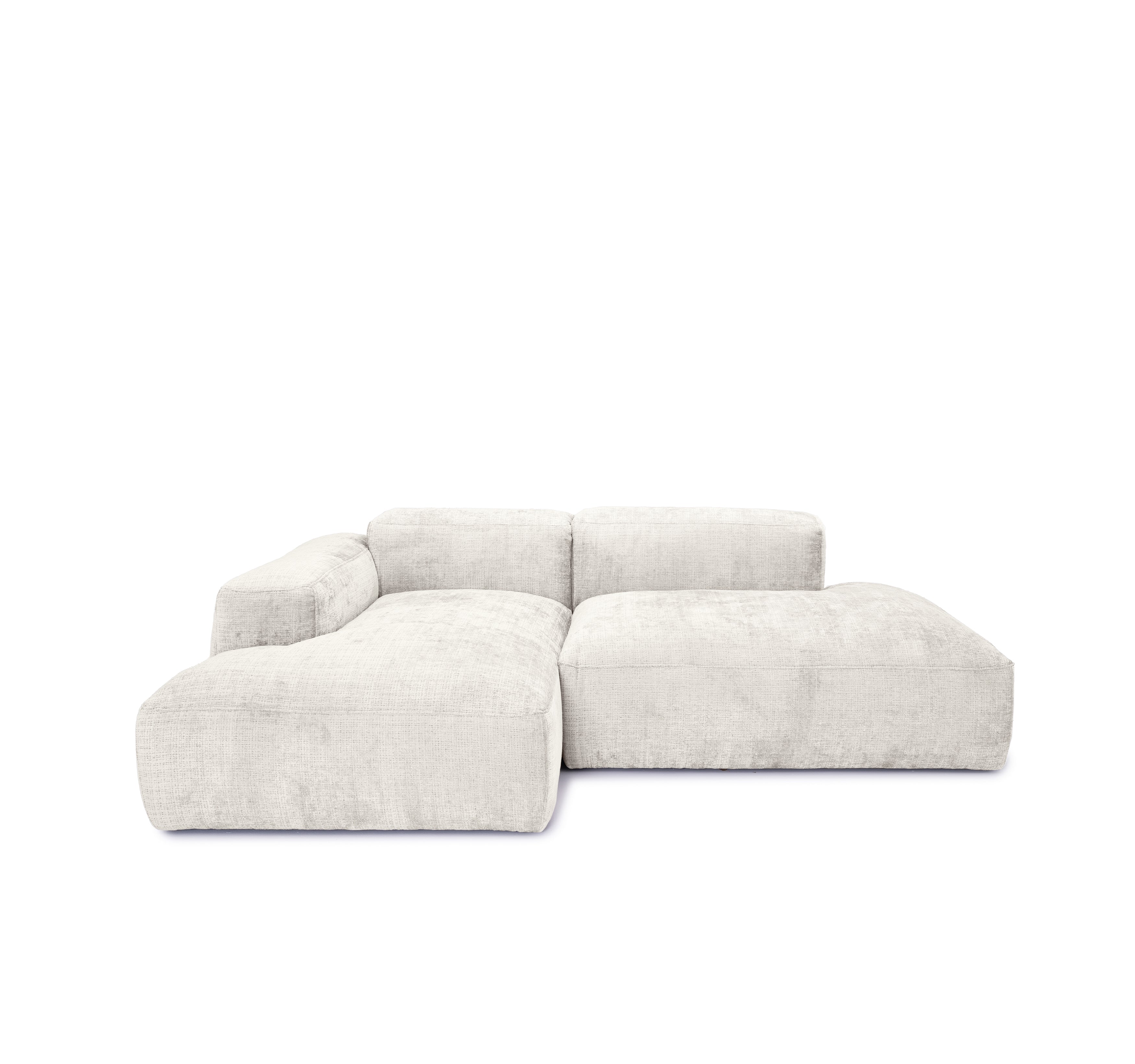 Canapé d’angle gauche Marché-Saint-Honoré en tissu chenille beige Paname Avenue, vue de face sur fond blanc