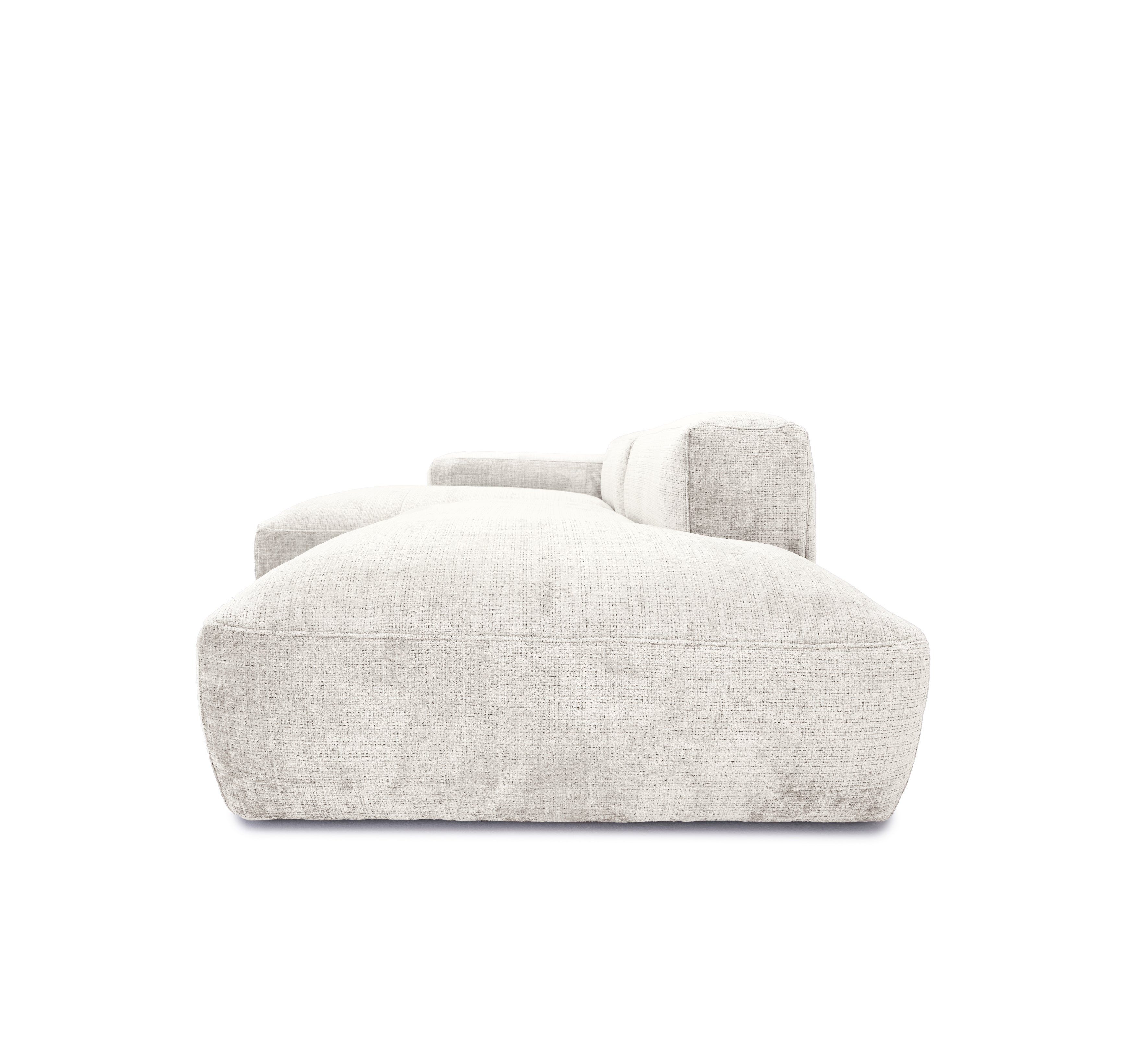 Canapé d’angle gauche Marché-Saint-Honoré en tissu chenille beige Paname Avenue, vue de profil sur fond blanc