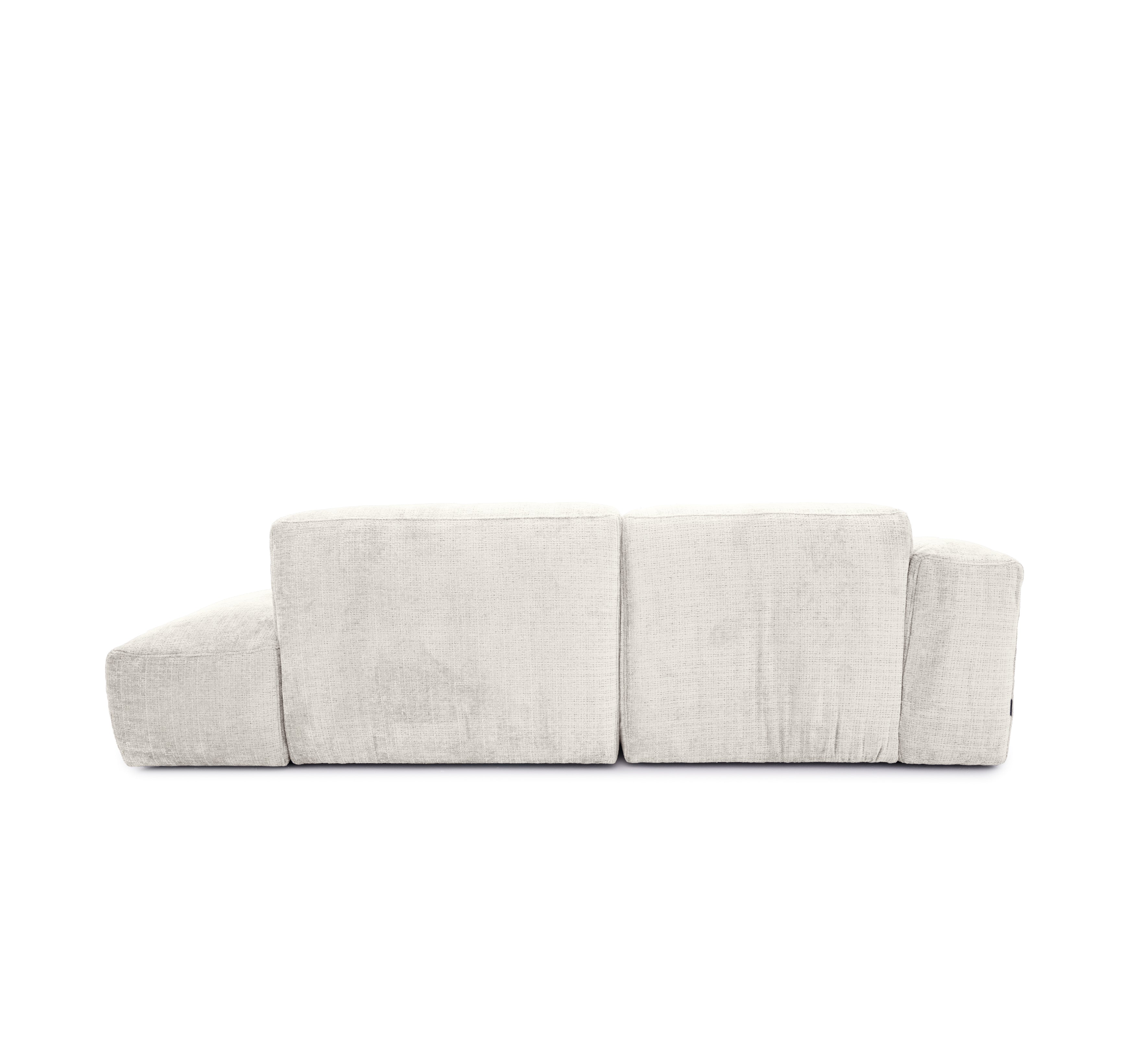 Canapé d’angle gauche Marché-Saint-Honoré en tissu chenille beige Paname Avenue, vue arrière sur fond blanc