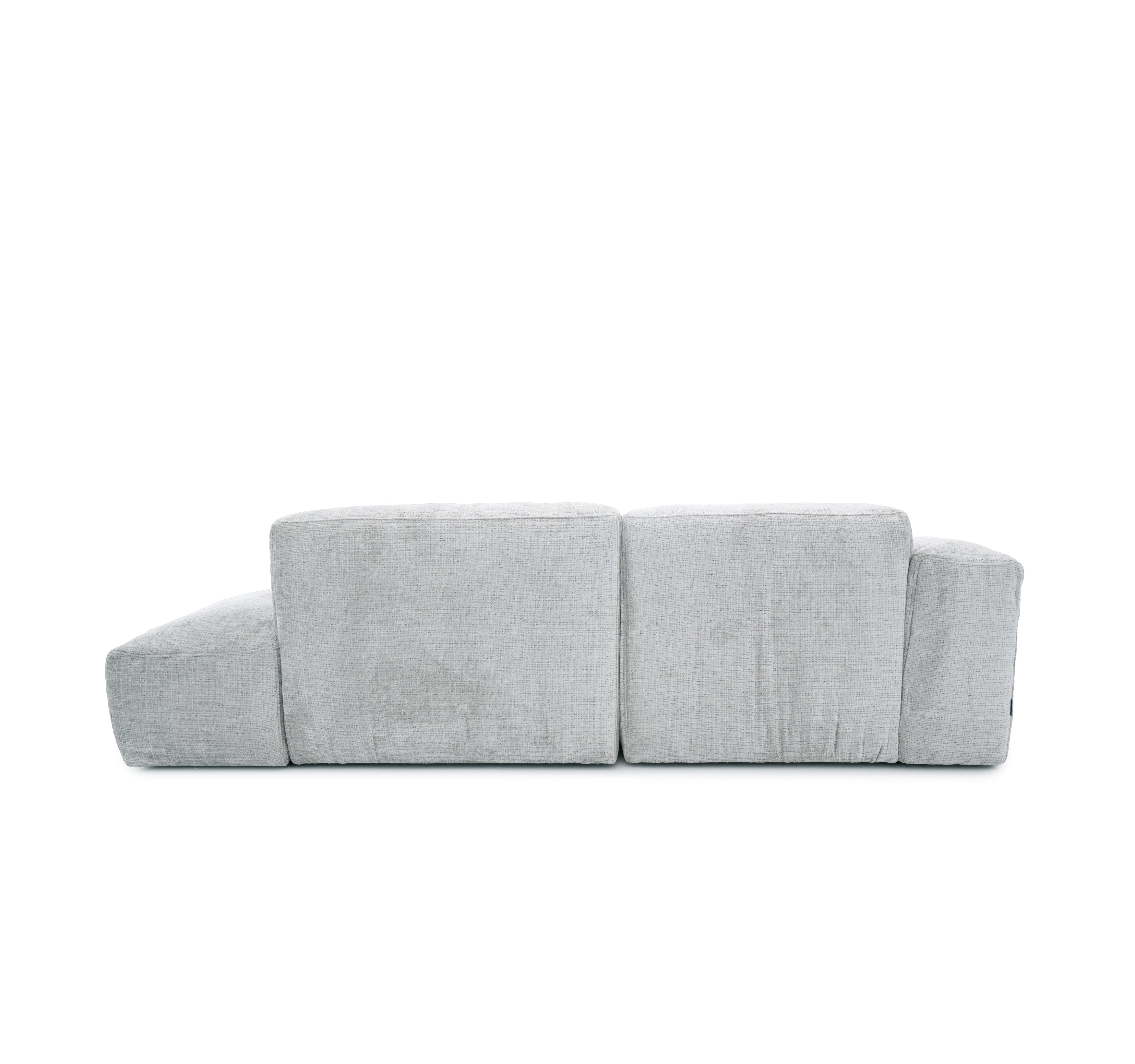 Canapé d’angle gauche Marché-Saint-Honoré en tissu chenille gris Paname Avenue, vue arrière sur fond blanc