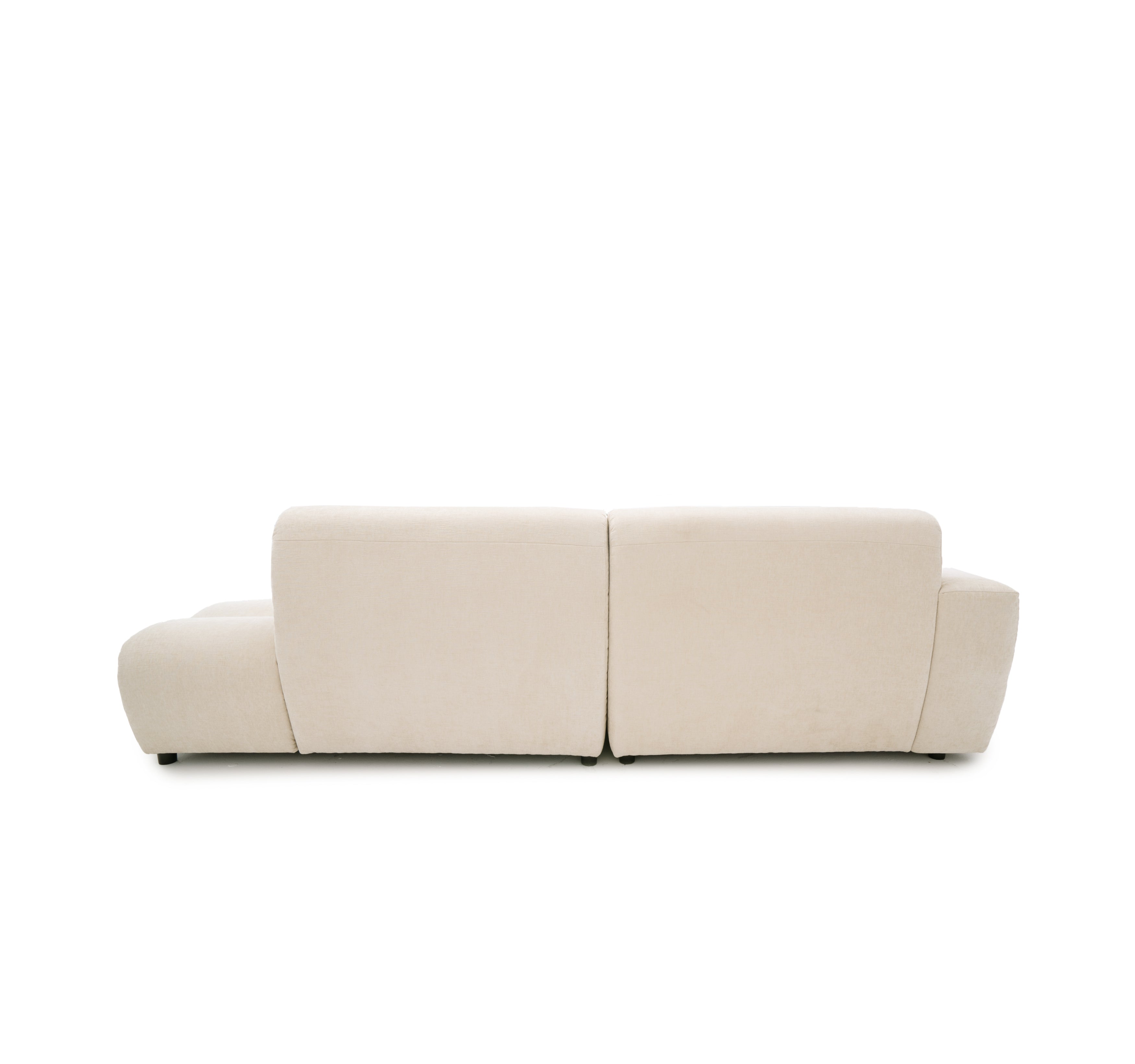 Canapé d’angle gauche Notre-Dame-de-Nazareth en tissu chenille beige Paname Avenue, vue arrière sur fond blanc