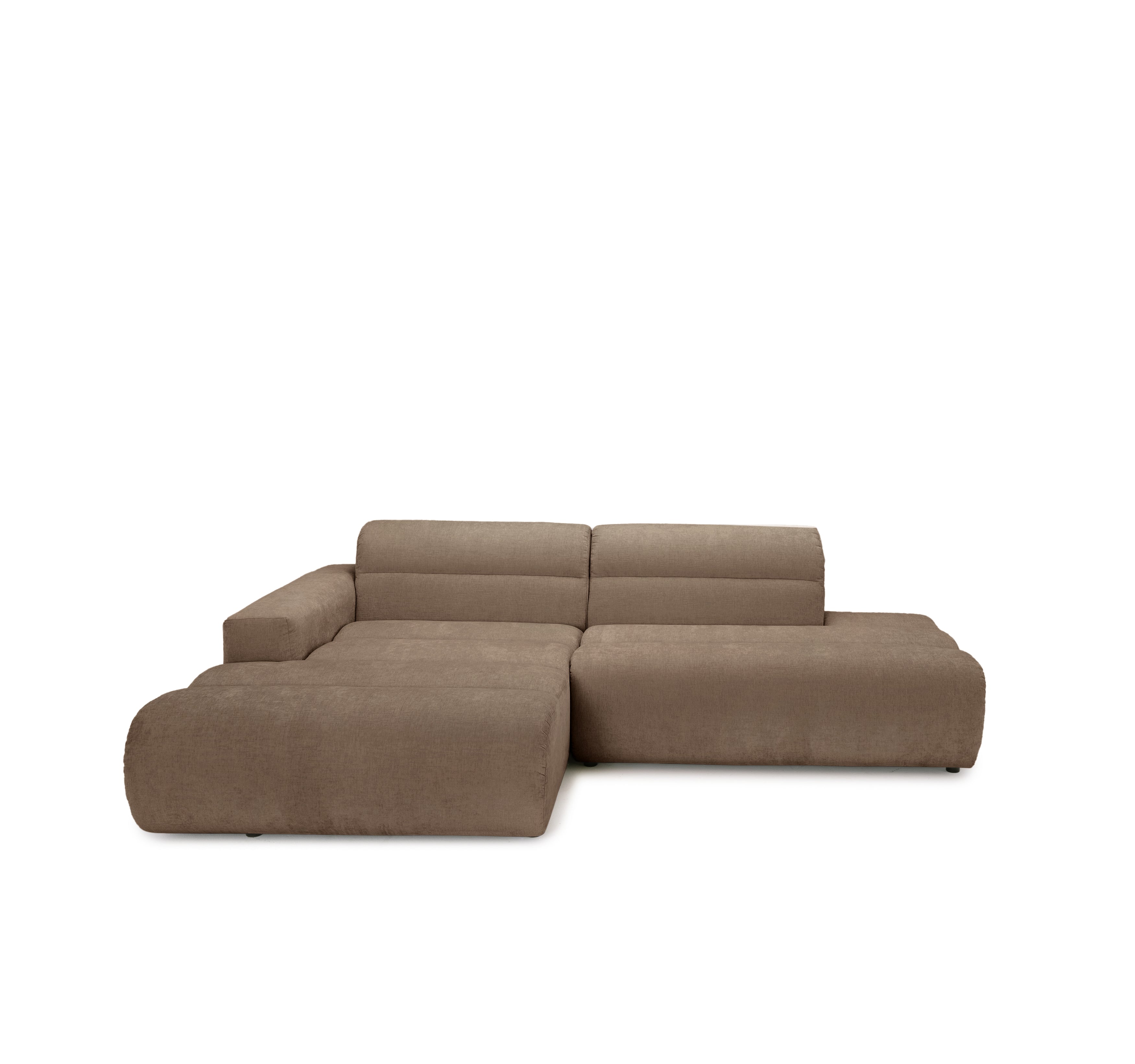 Canapé d’angle gauche Notre-Dame-de-Nazareth en tissu chenille taupe Paname Avenue, vue de face sur fond blanc