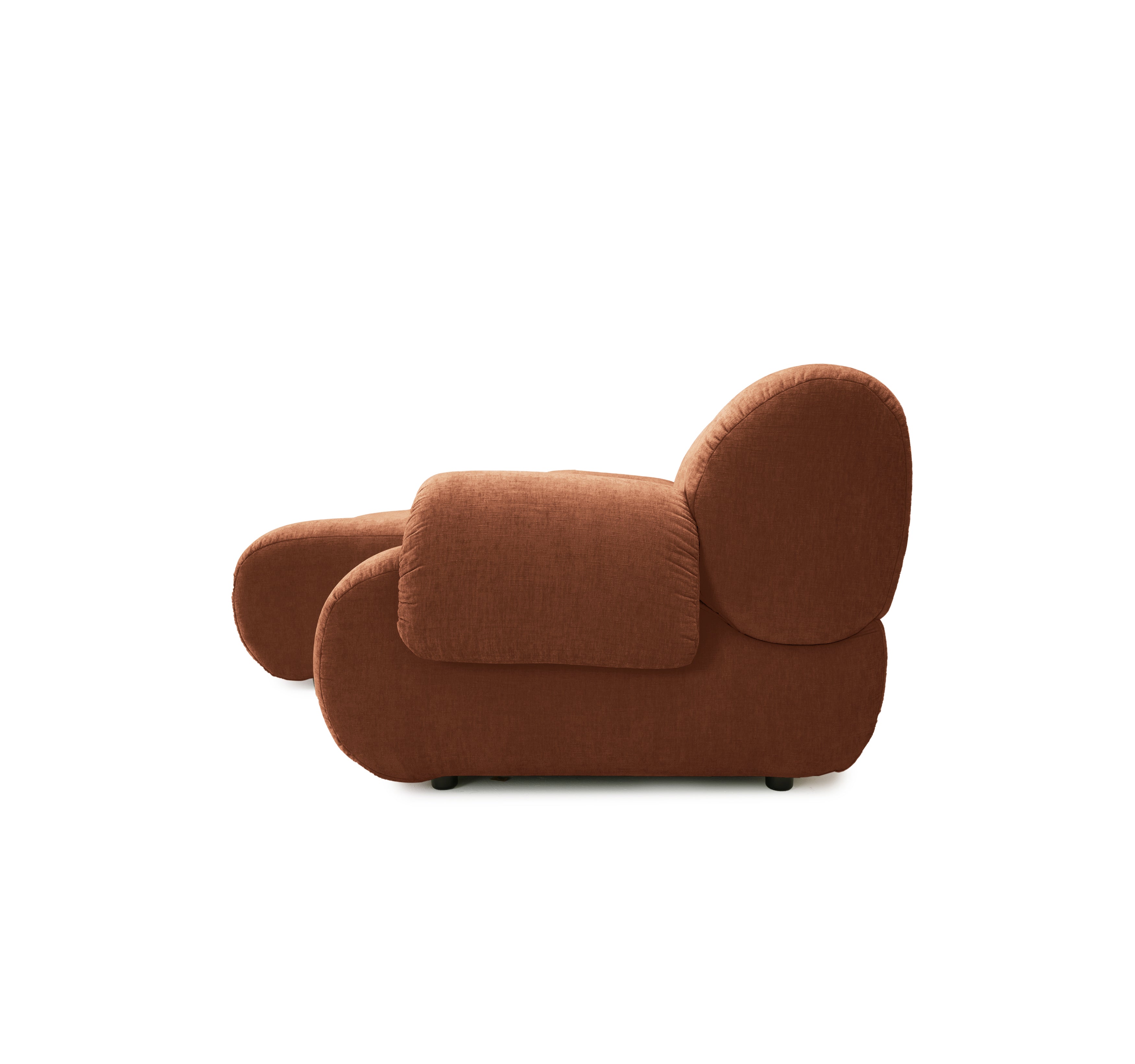 Canapé d’angle gauche Pot-de-Fer en tissu chenille terracotta Paname Avenue, vue de profil sur fond blanc