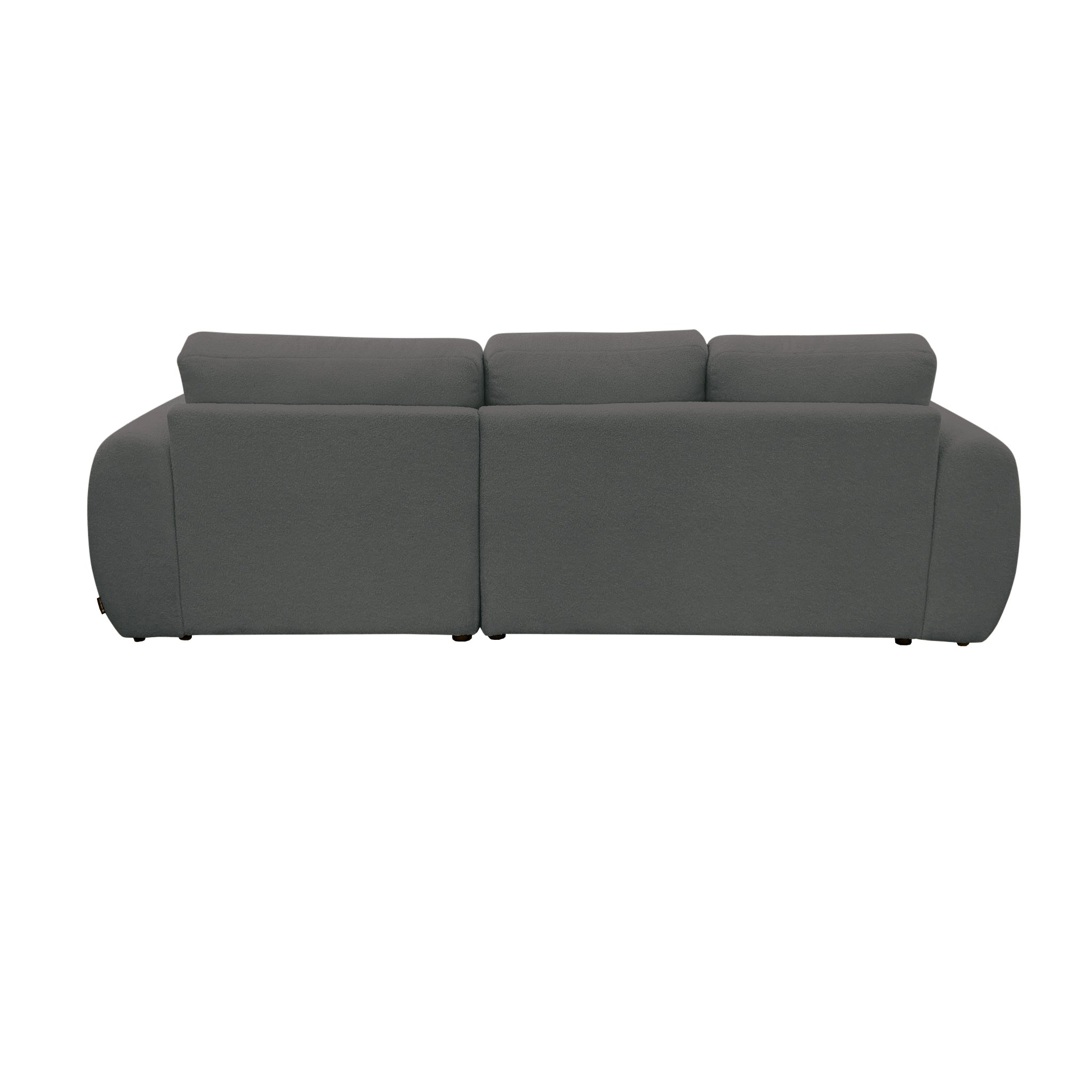 Canapé d'angle droit Aboukir en tissu bouclette anthracite Paname Avenue, vue arrière sur fond blanc
