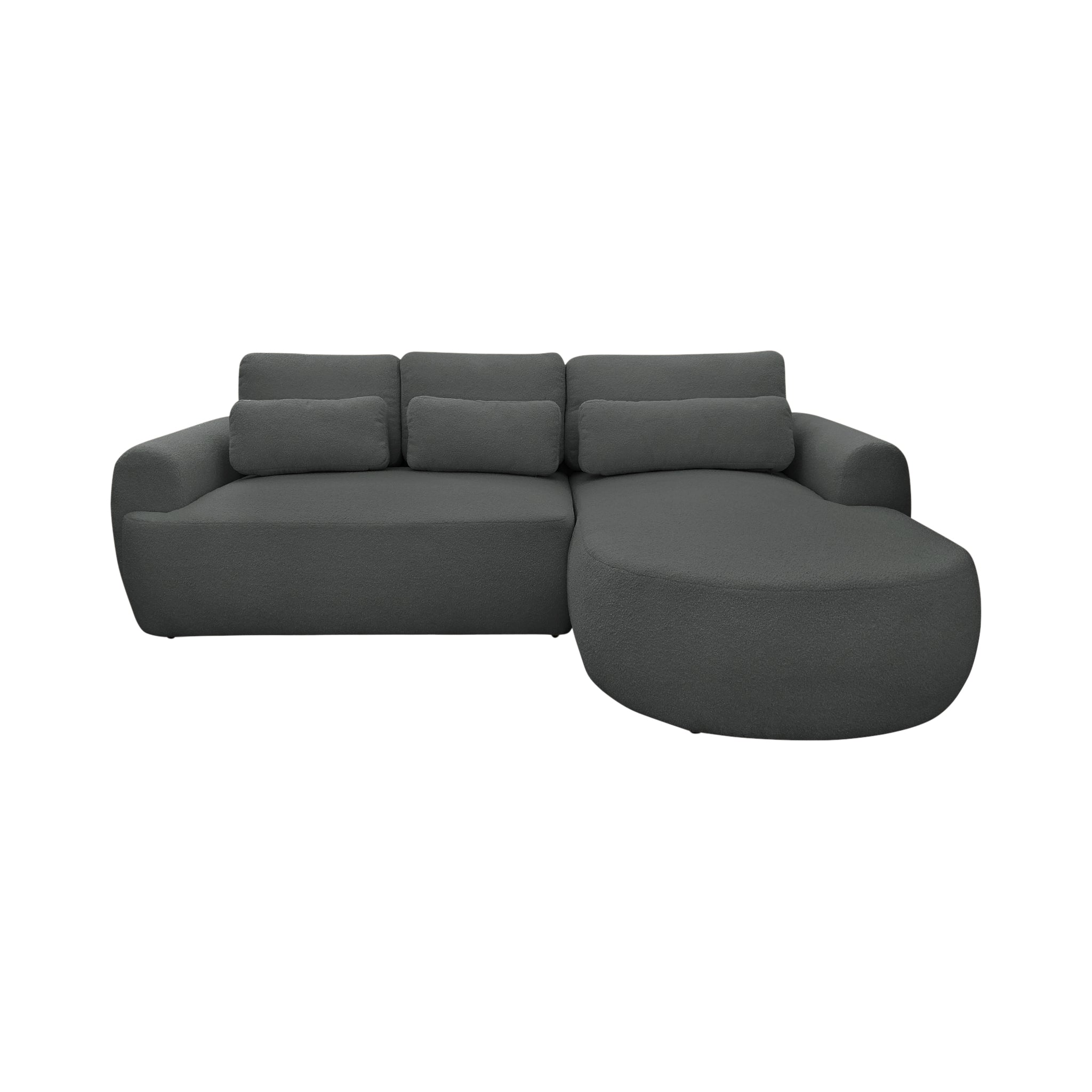 Canapé d'angle droit Aboukir en tissu bouclette anthracite Paname Avenue, vue de face sur fond blanc