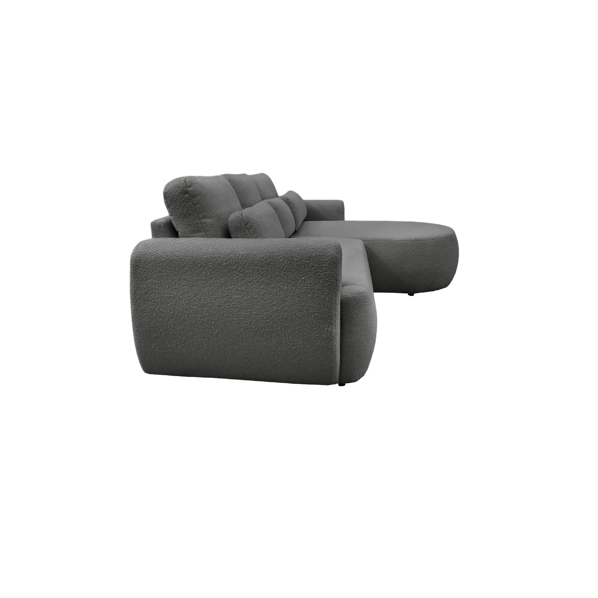 Canapé d'angle droit Aboukir en tissu bouclette anthracite Paname Avenue, vue de profil sur fond blanc