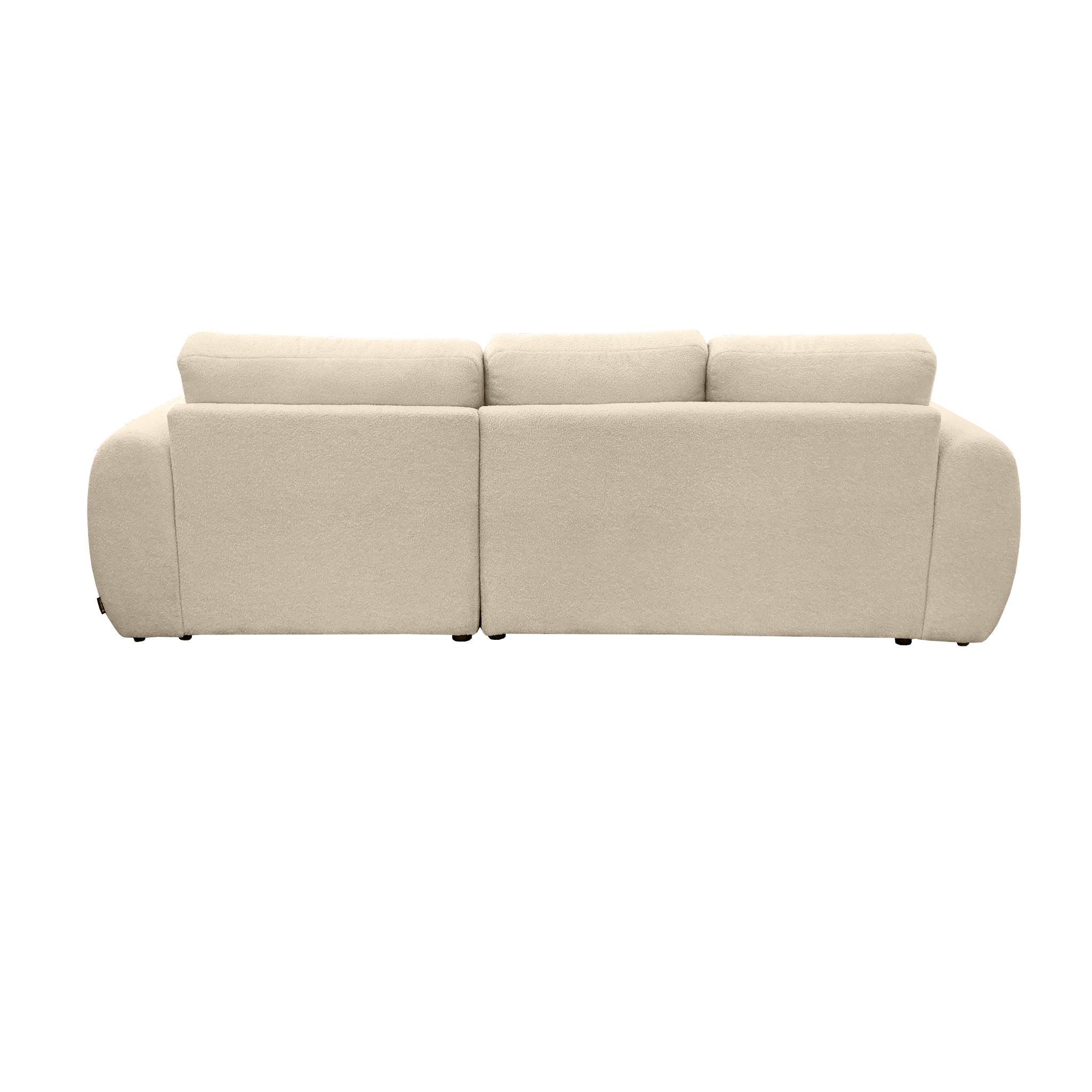 Canapé d'angle droit Aboukir en tissu bouclette beige Paname Avenue, vue arrière sur fond blanc