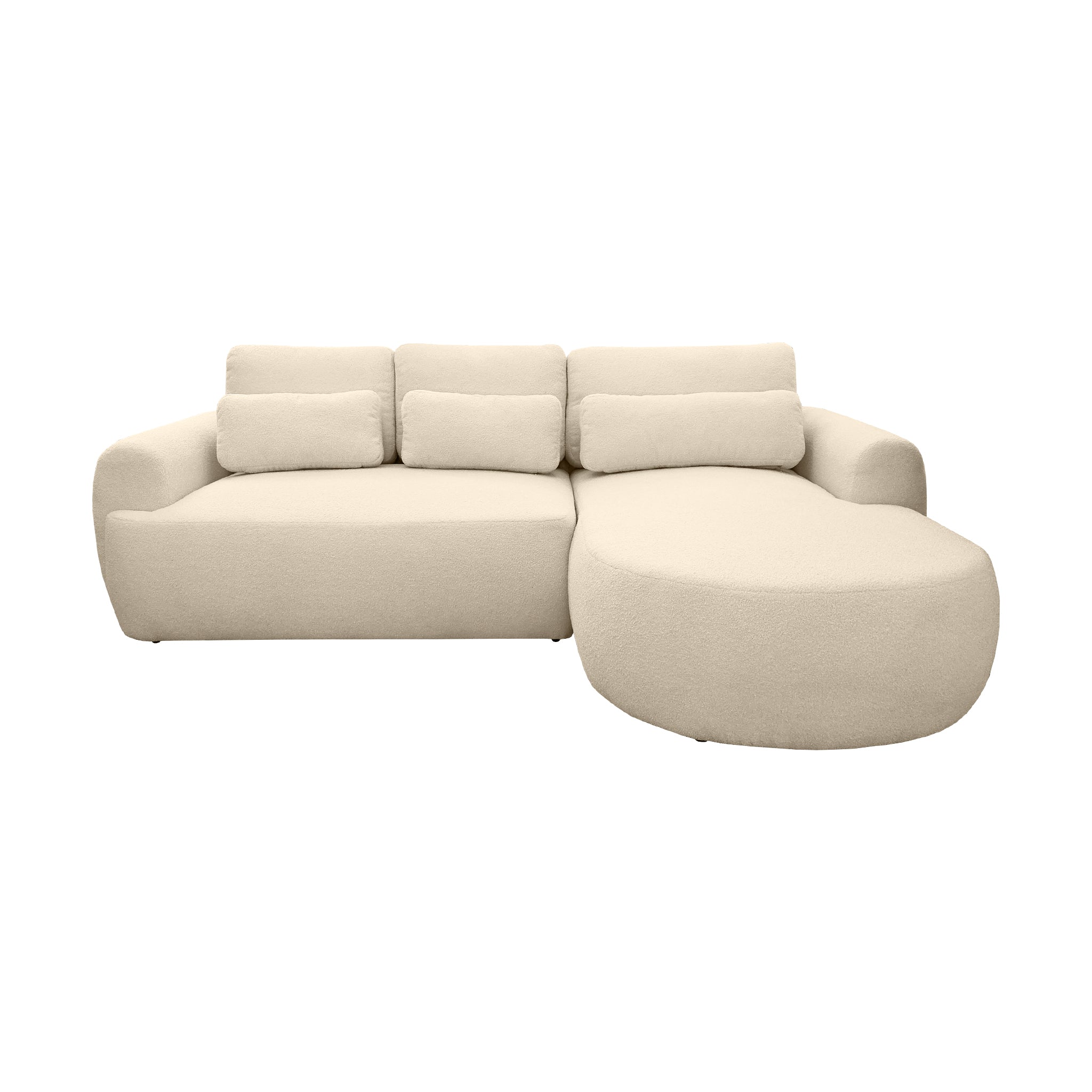 Canapé d'angle droit Aboukir en tissu bouclette beige Paname Avenue, vue de face sur fond blanc