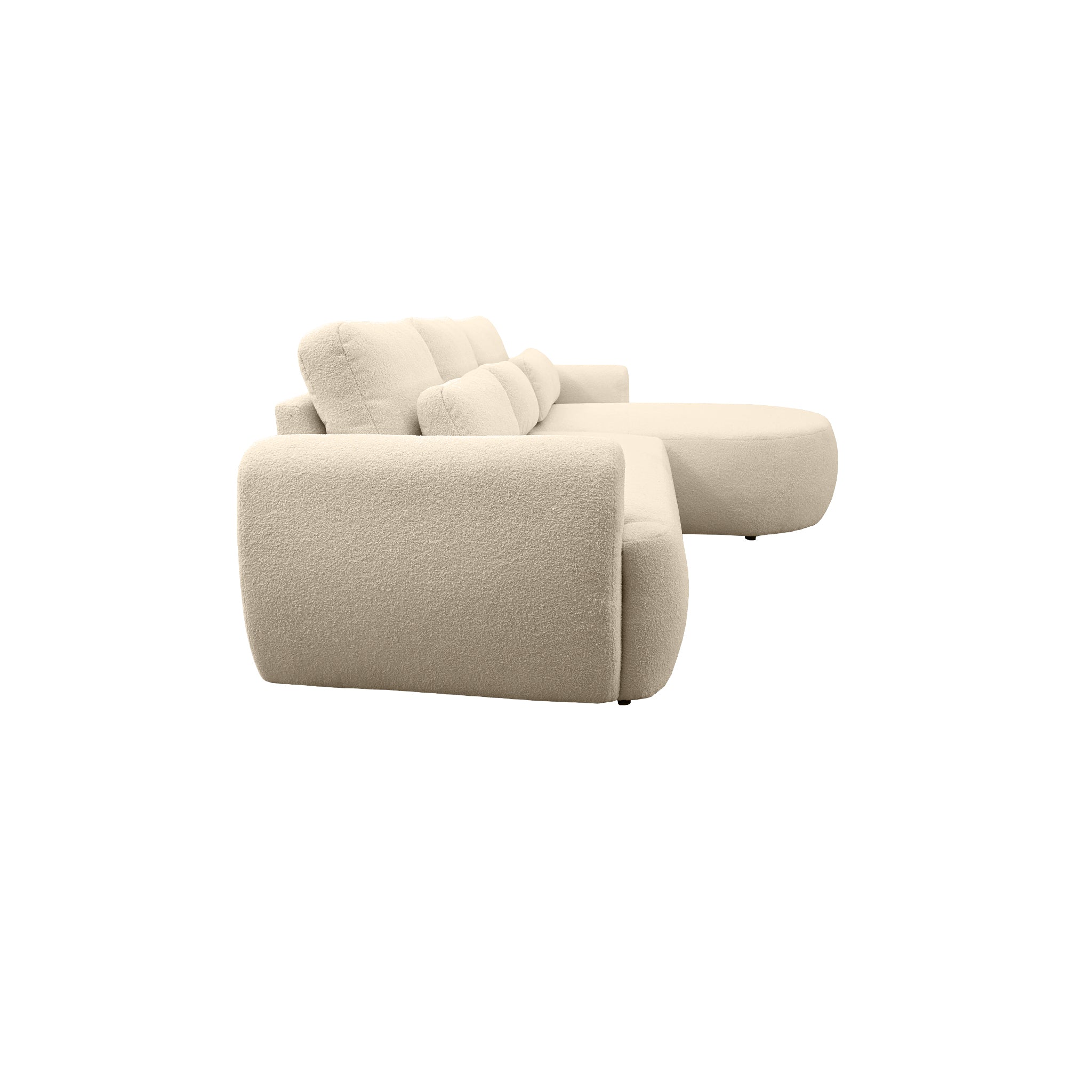 Canapé d'angle droit Aboukir en tissu bouclette beige Paname Avenue, vue de profil sur fond blanc