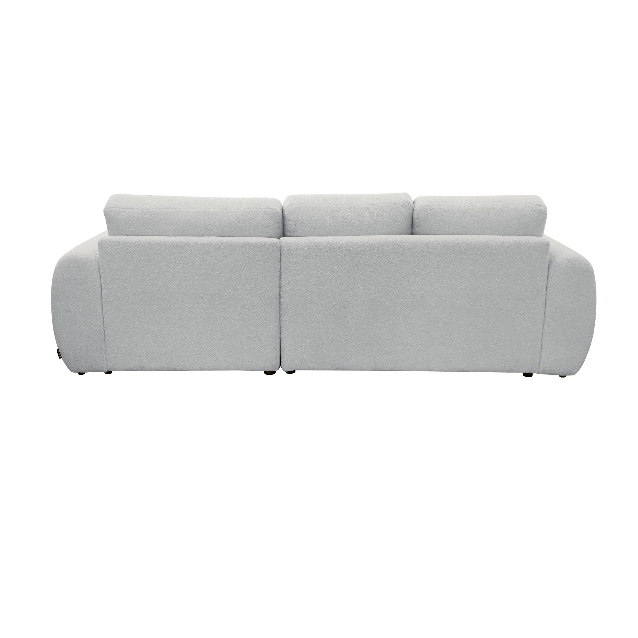 Canapé d'angle droit Aboukir en tissu bouclette gris clair Paname Avenue, vue arrière sur fond blanc