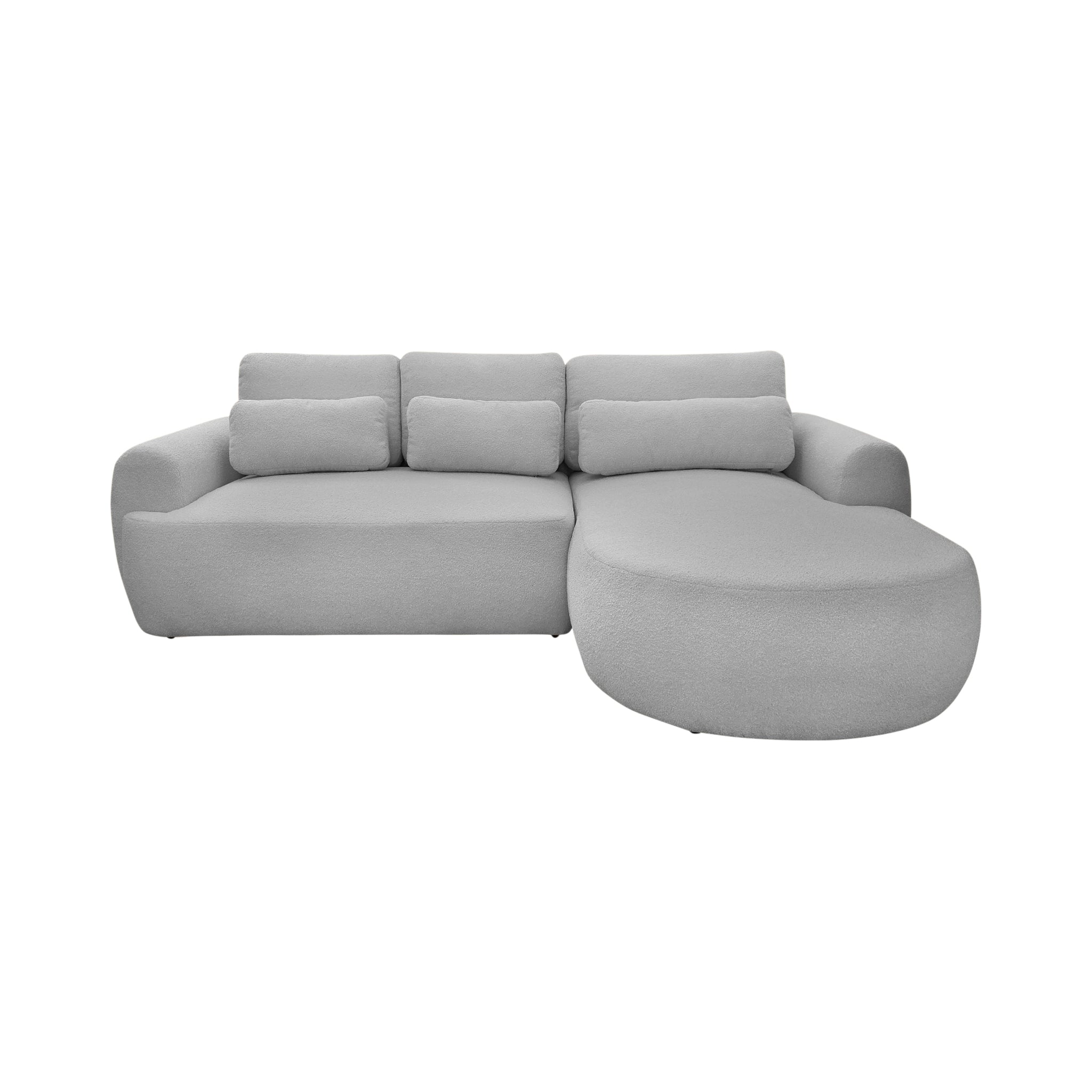 Canapé d'angle droit Aboukir en tissu bouclette gris clair Paname Avenue, vue de face sur fond blanc