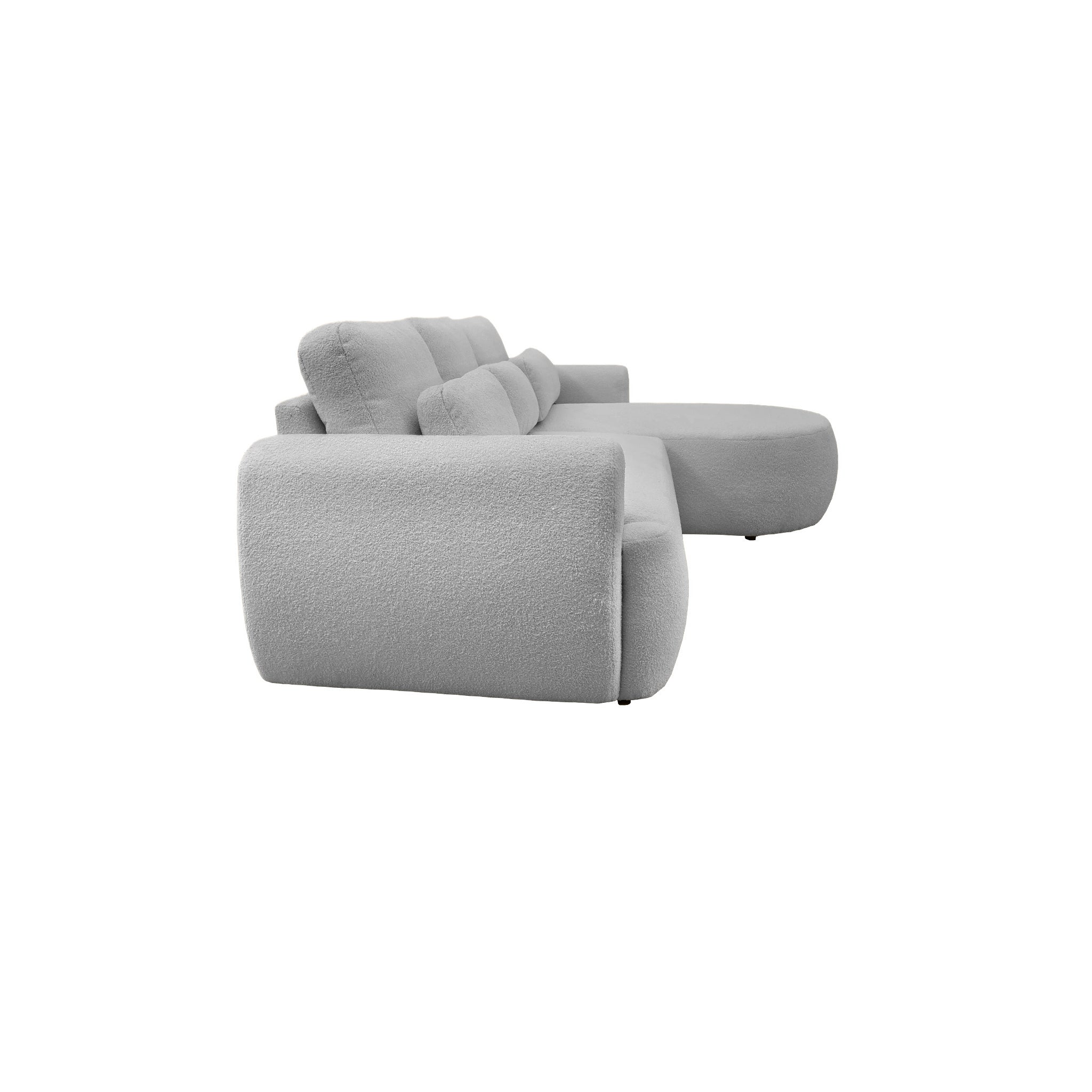 Canapé d'angle droit Aboukir en tissu bouclette gris clair Paname Avenue, vue de profil sur fond blanc