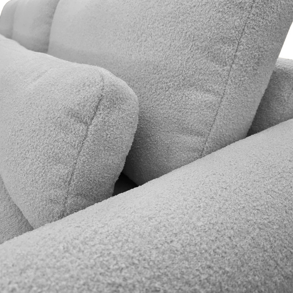 Canapé d'angle droit Aboukir en tissu bouclette gris clair Paname Avenue, zoom sur le revêtement