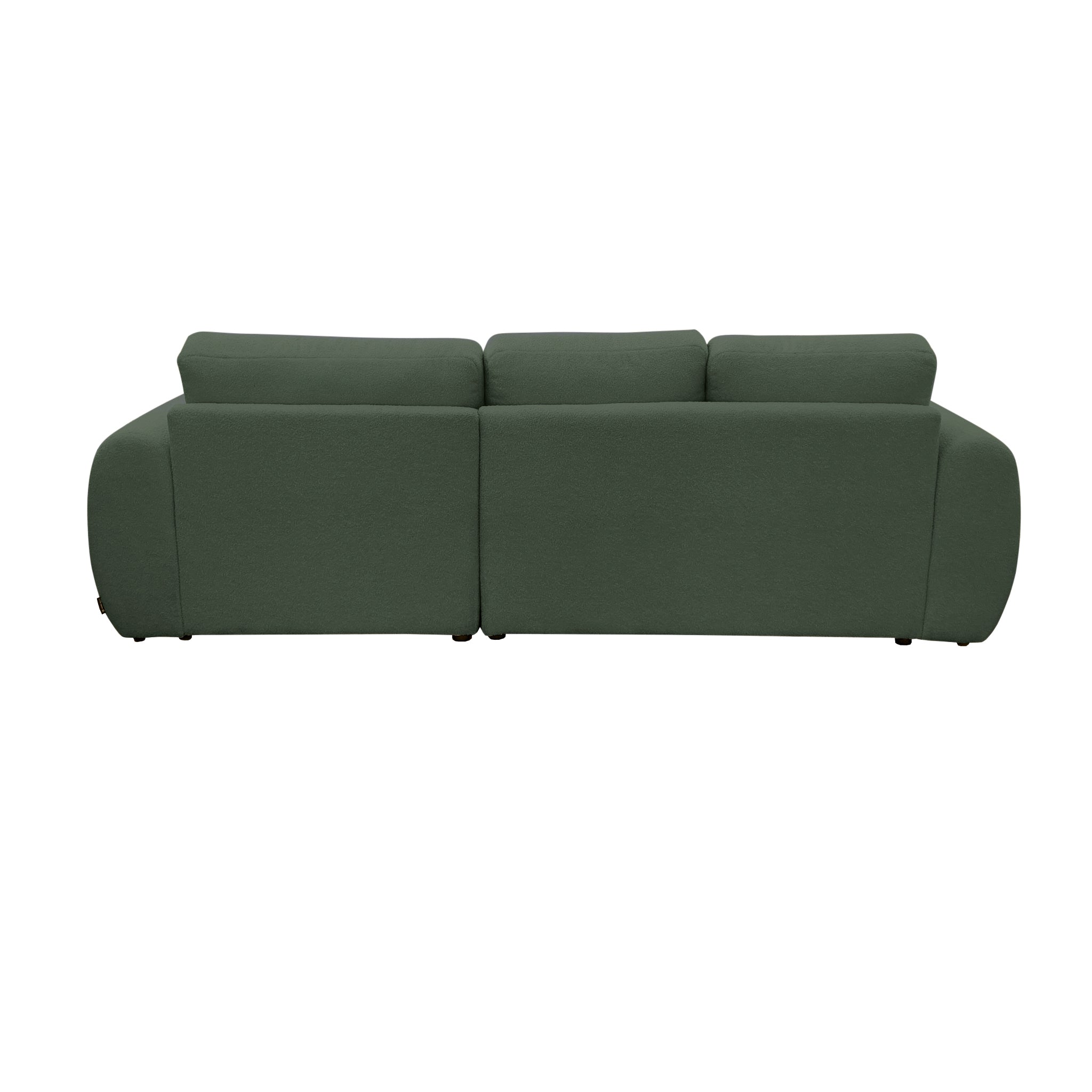 Canapé d'angle droit Aboukir en tissu bouclette vert Paname Avenue, vue arrière sur fond blanc