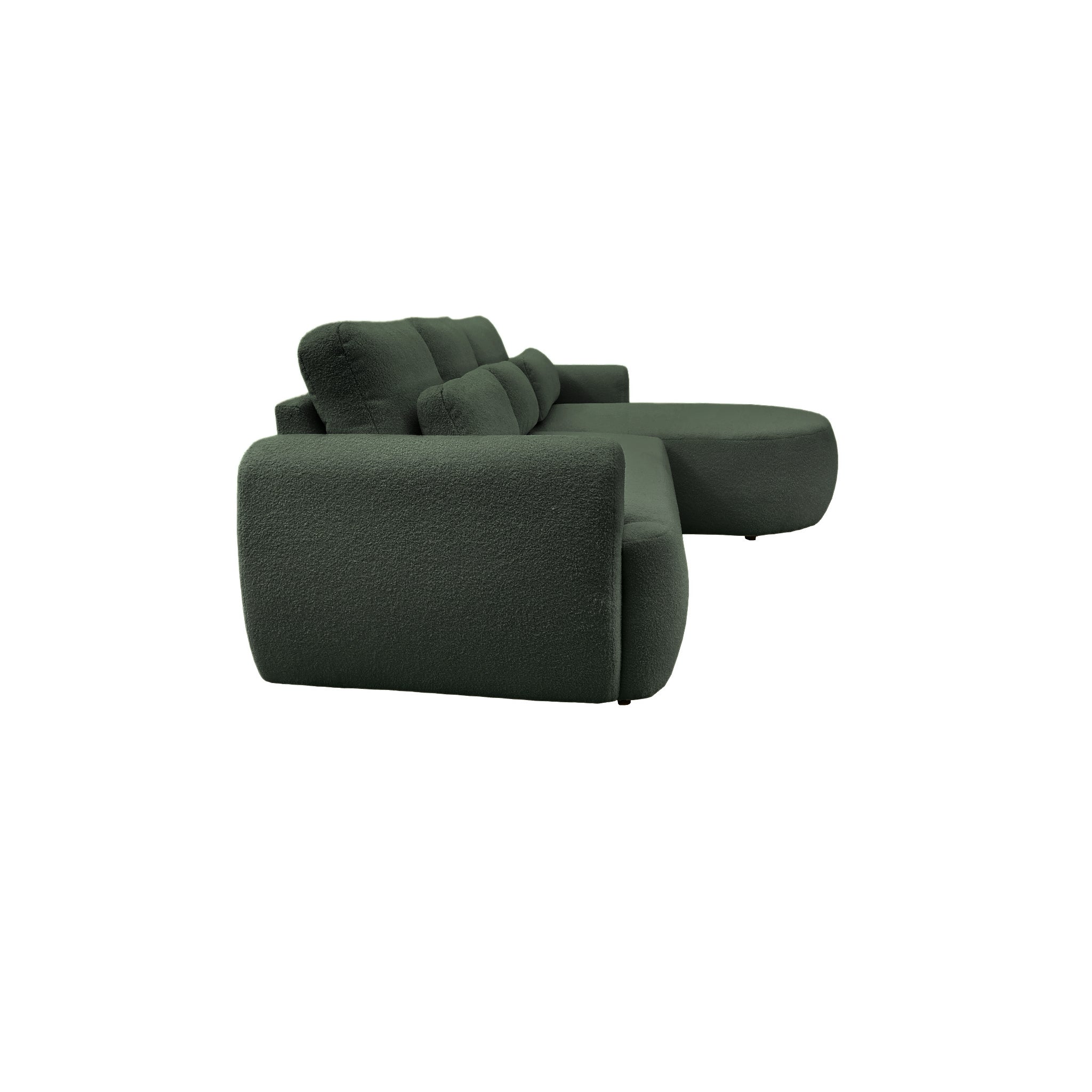 Canapé d'angle droit Aboukir en tissu bouclette vert Paname Avenue, vue de profil sur fond blanc