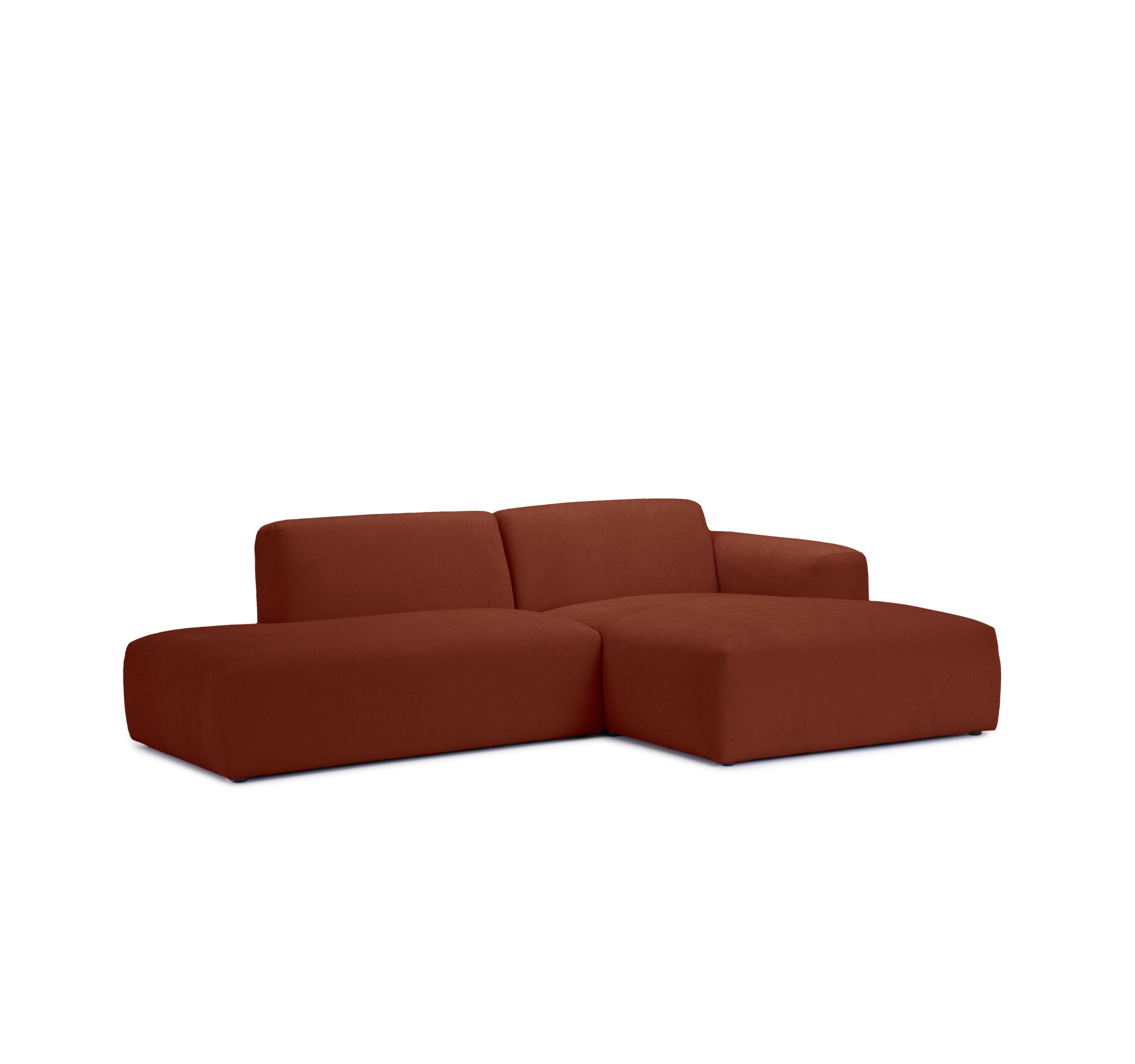 Canapé d’angle droit Archives en tissu chenille terracotta Paname Avenue, vue trois-quarts sur fond blanc