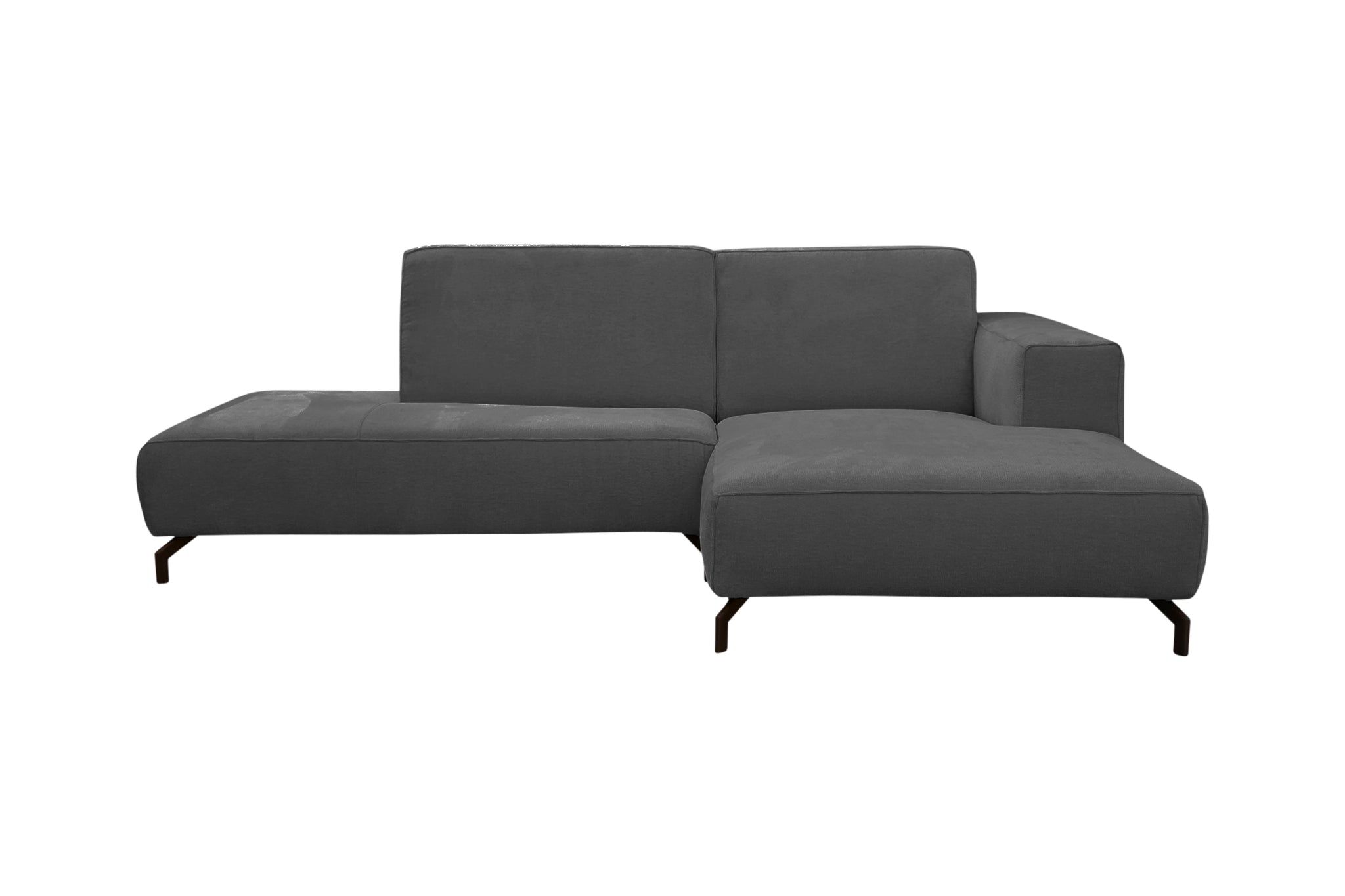 Canapé d’angle droit Blanche en tissu chenille anthracite Paname Avenue, vue de face sur fond blanc
