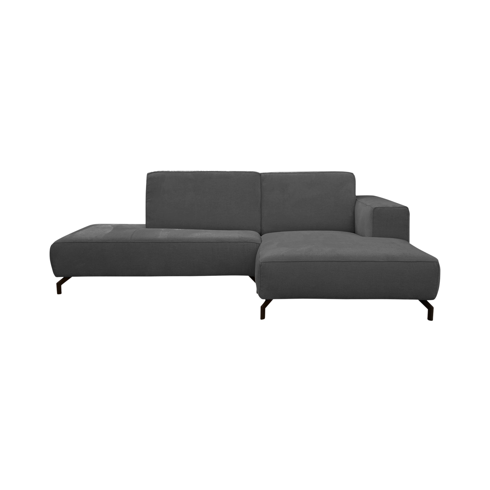 Canapé d’angle droit Blanche en tissu chenille anthracite Paname Avenue, vue de face sur fond blanc