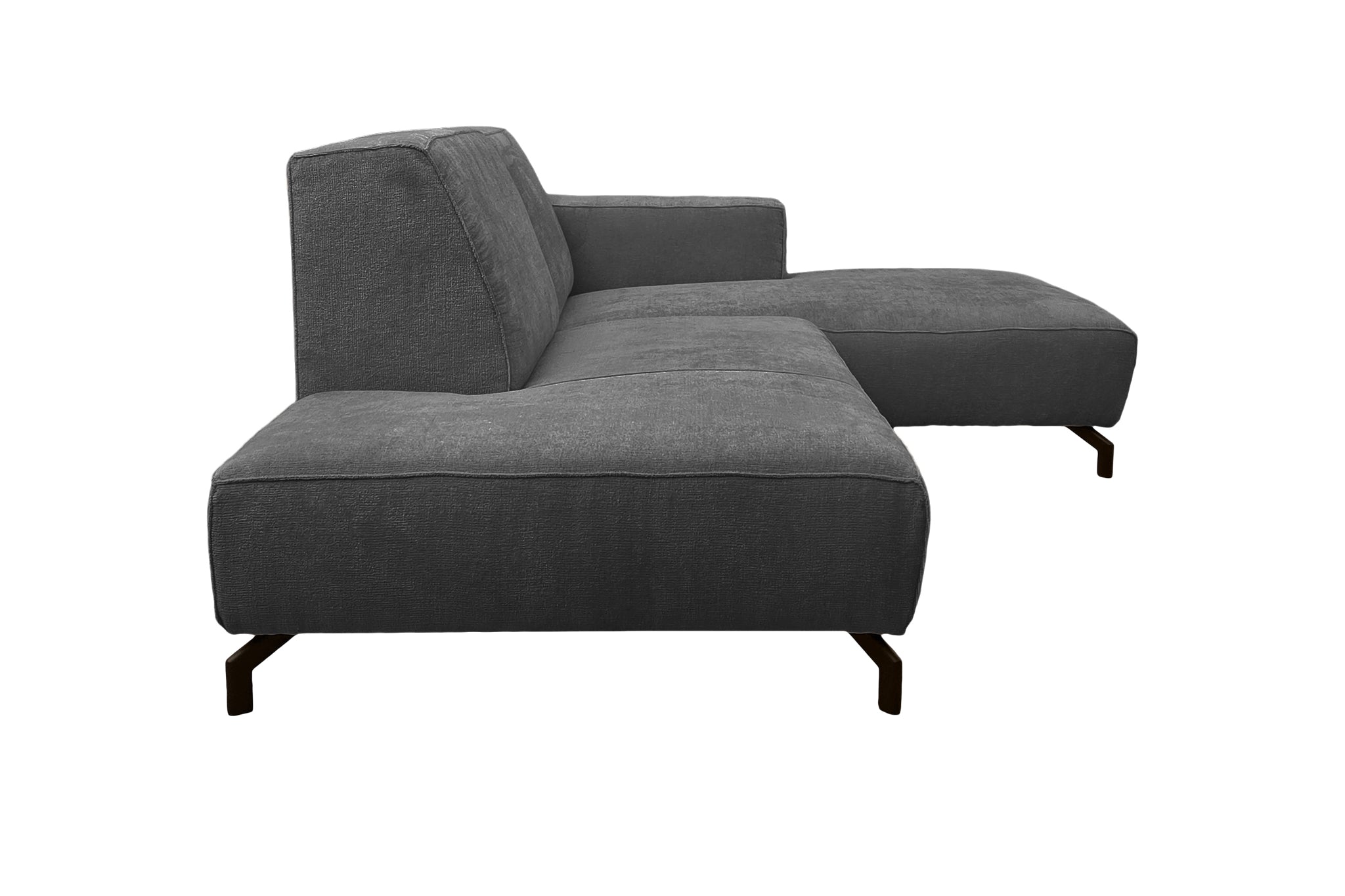 Canapé d’angle droit Blanche en tissu chenille anthracite Paname Avenue, vue de profil sur fond blanc