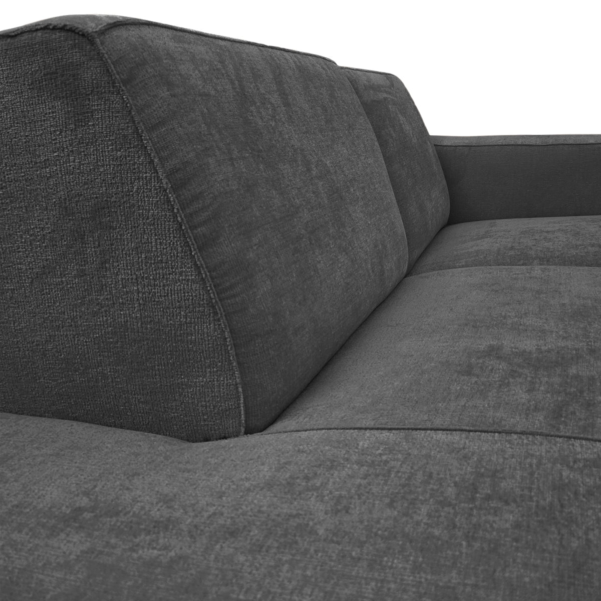 Canapé d’angle droit Blanche en tissu chenille anthracite Paname Avenue, zoom sur le revêtement