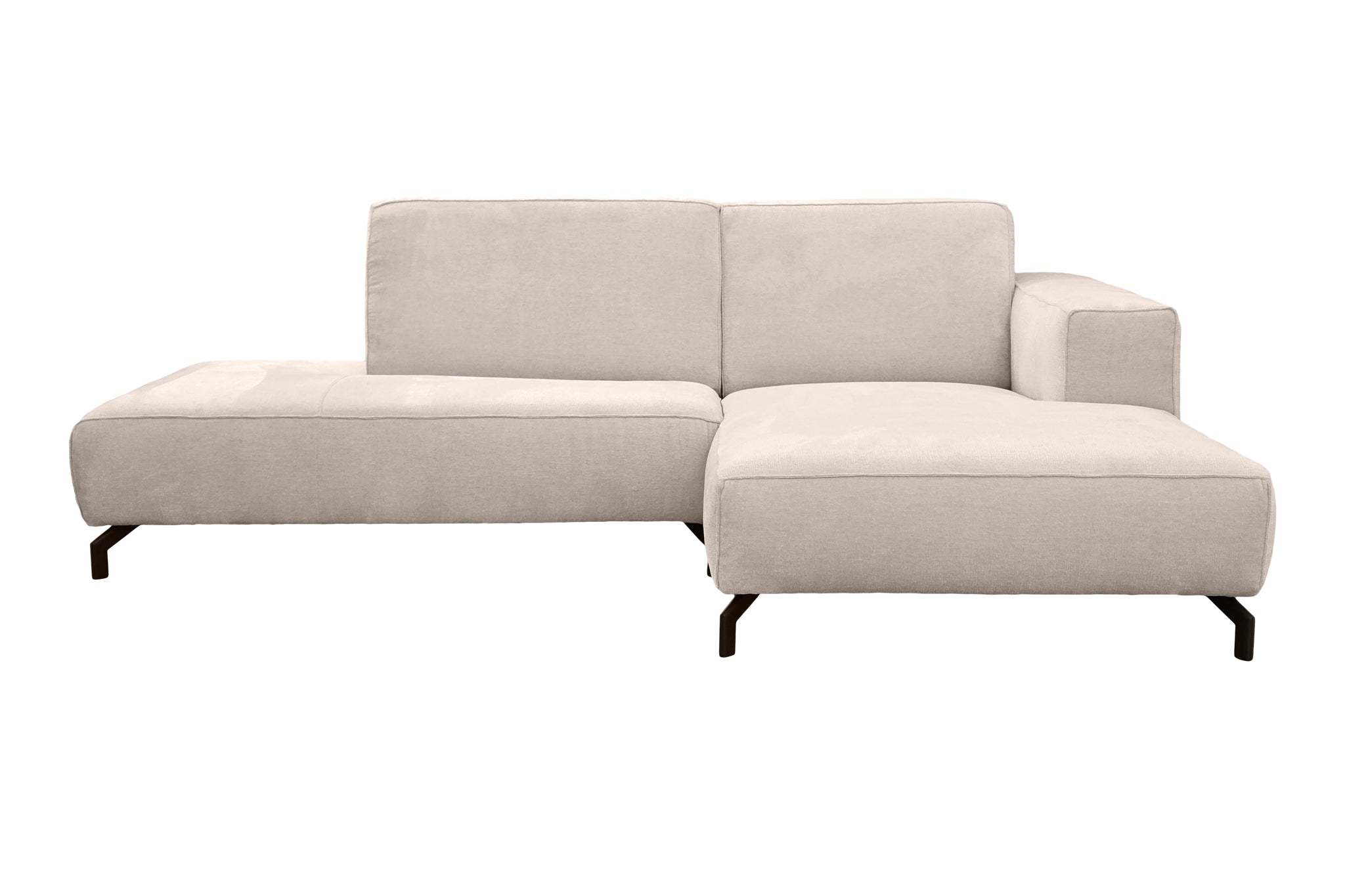 Canapé d’angle droit Blanche en tissu chenille beige Paname Avenue, vue de face sur fond blanc