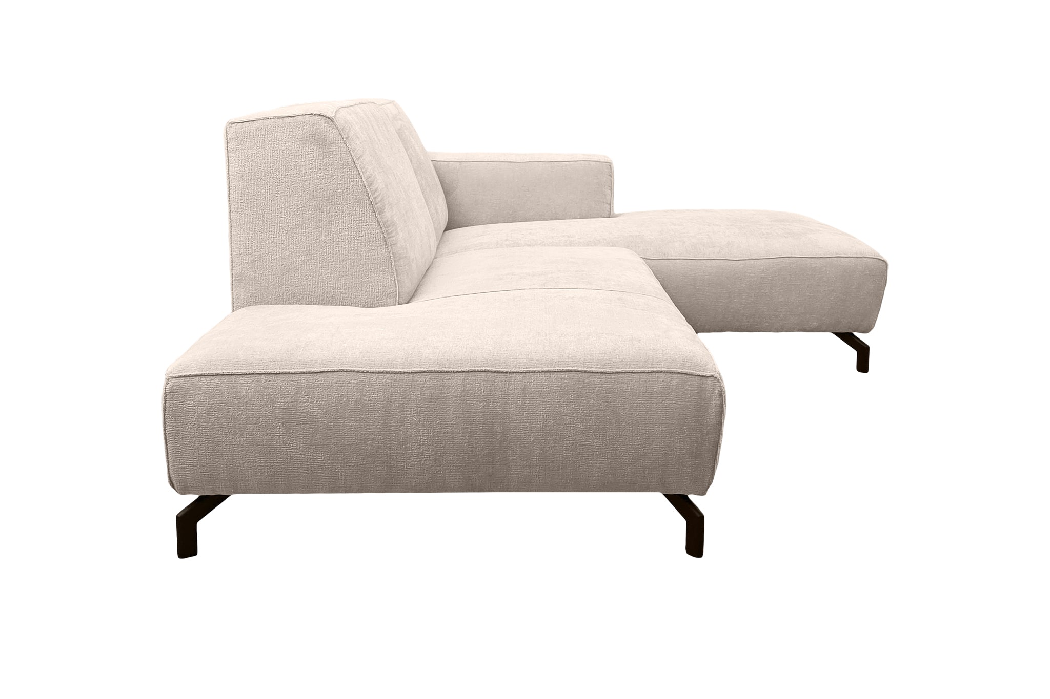 Canapé d’angle droit Blanche en tissu chenille beige Paname Avenue, vue de profil sur fond blanc
